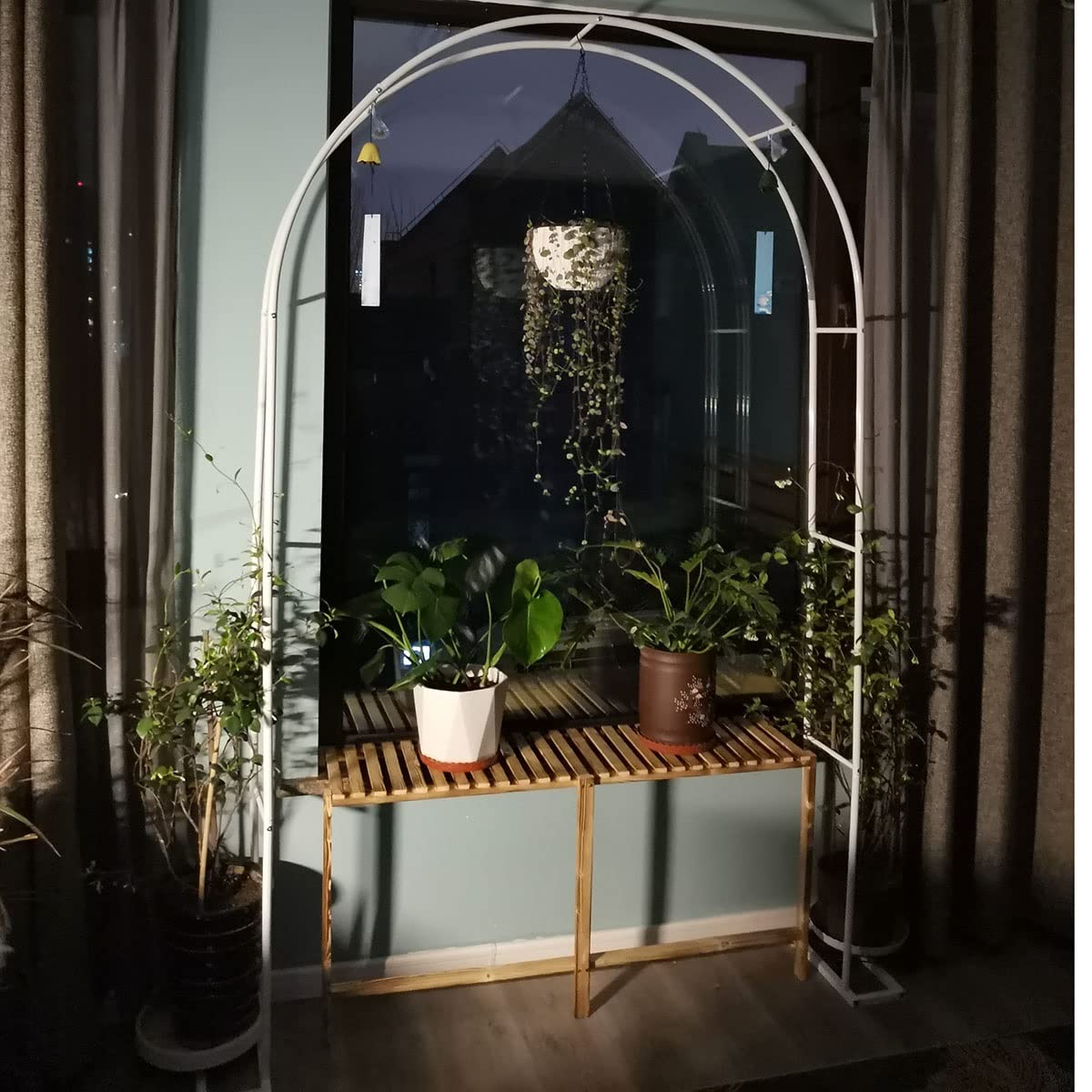 Arco de jardín de metal con revestimiento de zinc para plantas trepadoras, arco de rosas estable disponible en anchos de 120/140/180/200/240/350 cm, color blanco para jardín Det