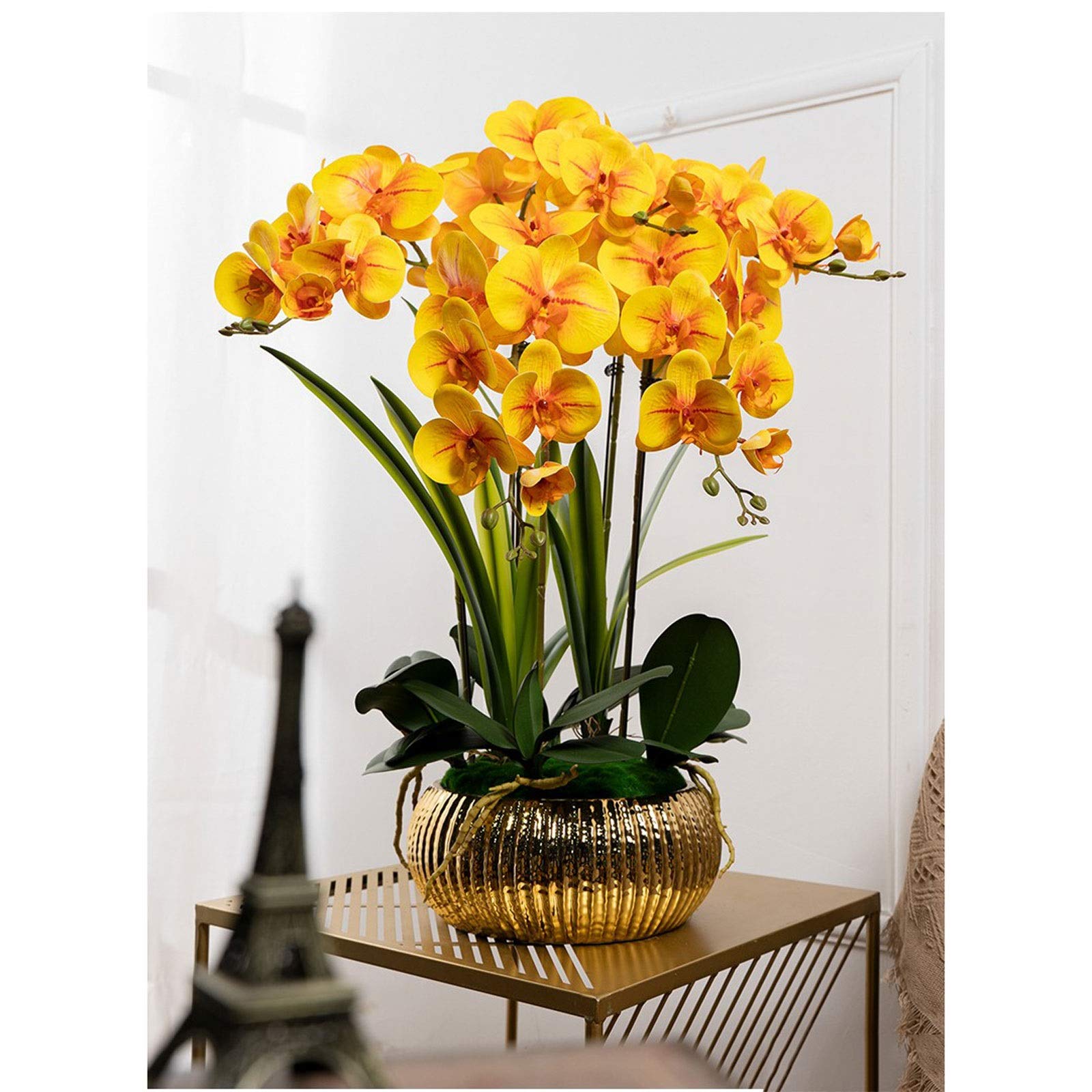 Orchidée artificielle Phalaenopsis en soie, arrangement floral, fleurs d'orchidée artificielles avec vase en céramique, décoration de table de mariage, de salle à manger, pour la maison et le bur