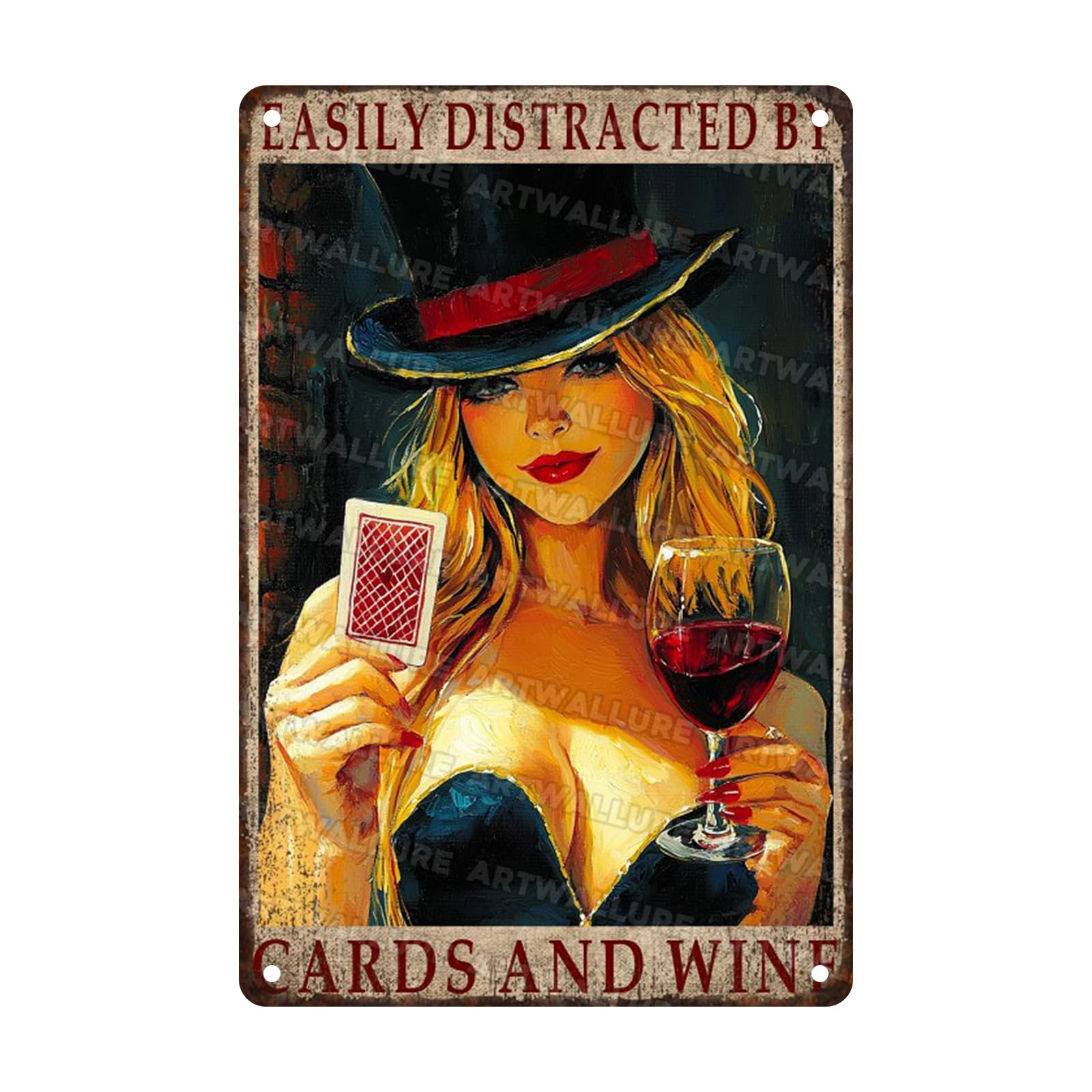 Retro Poker Wine Metal Tin Sign Wall Art Rustic Decor Vintage Iron Painting Home Cafe 8x12inch