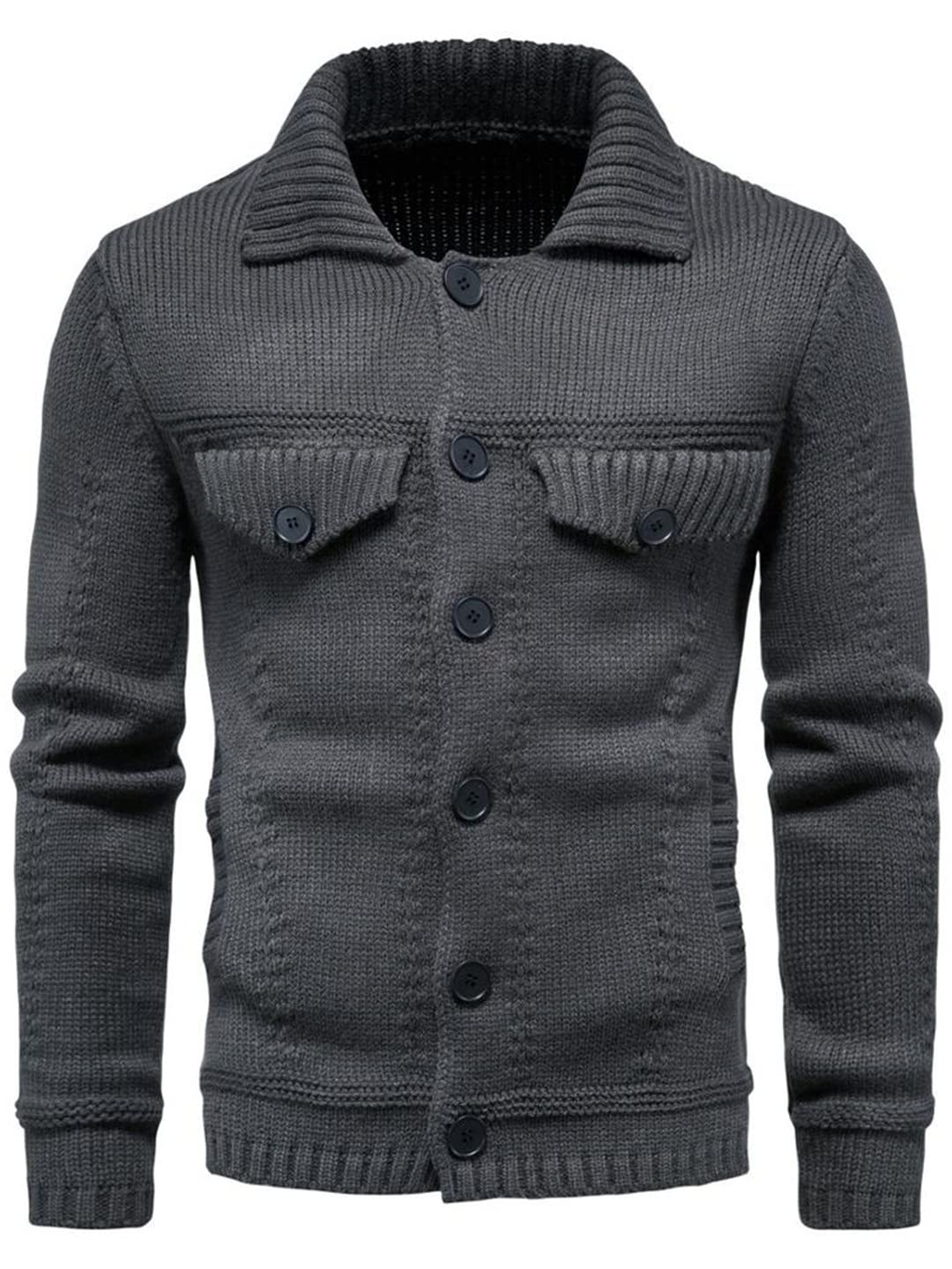 Zadaos Męski sweter z dzianiny, ciepły i grubszy w zimie, kardigan z długim rękawem, klapa, odzież robocza, kardigan, sweter, ciemnoszary, XXL