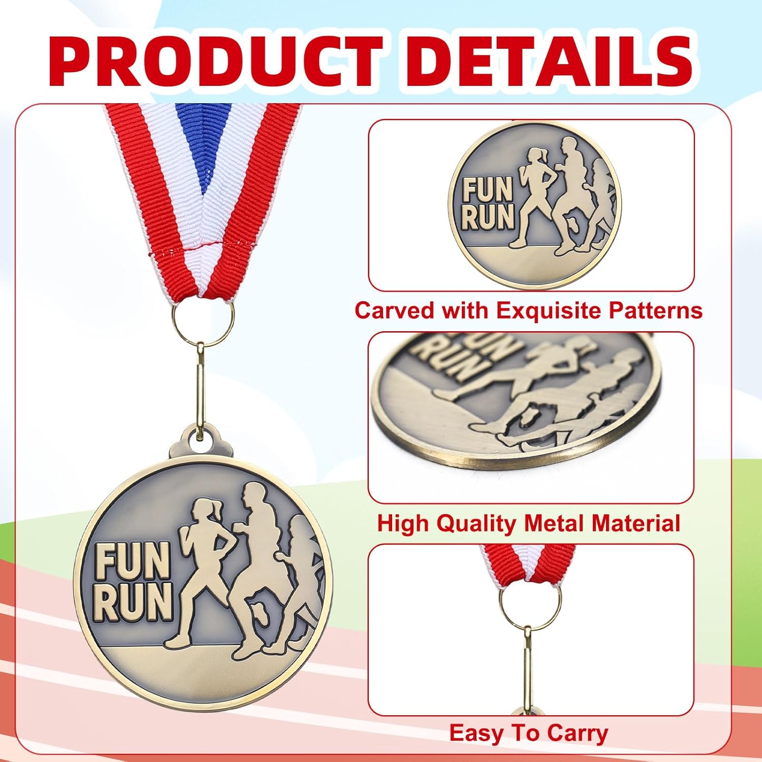 Remuuly 30/60 Pcs Fun Run Medals Bulk 2" Track and Field Medals Abstract Gold Running Trophy with Neck Ribbons Prize Gift for Tournaments Sports Competition Group Adult Event