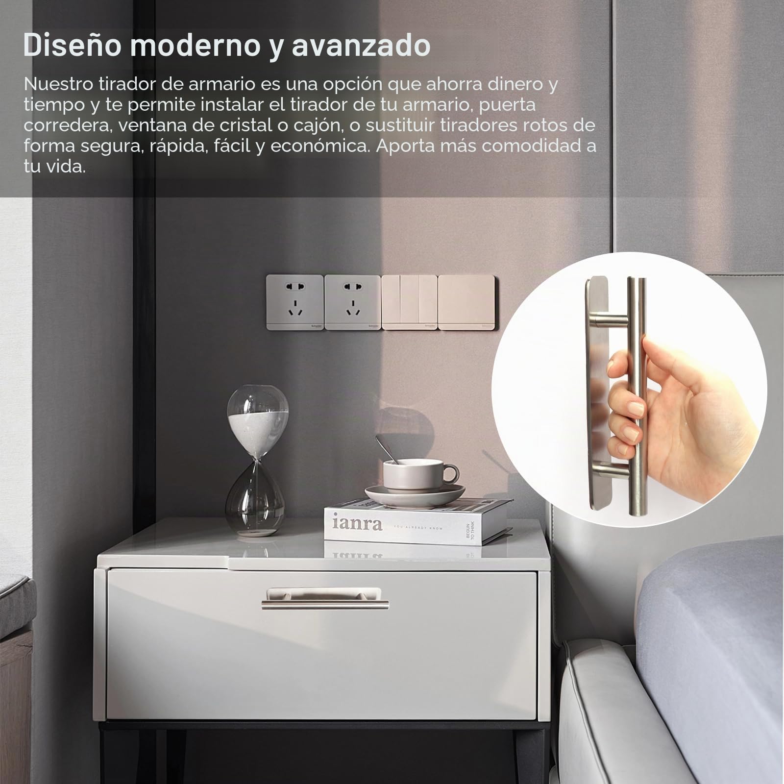Tiradores Armarios 2 Piezas, Tiradores Cajones de Acero Inoxidable, Tiradore Cocina 148mm, Manija Autoadhesiva para Muebles Puerta y Ventana Baños, Plateados
