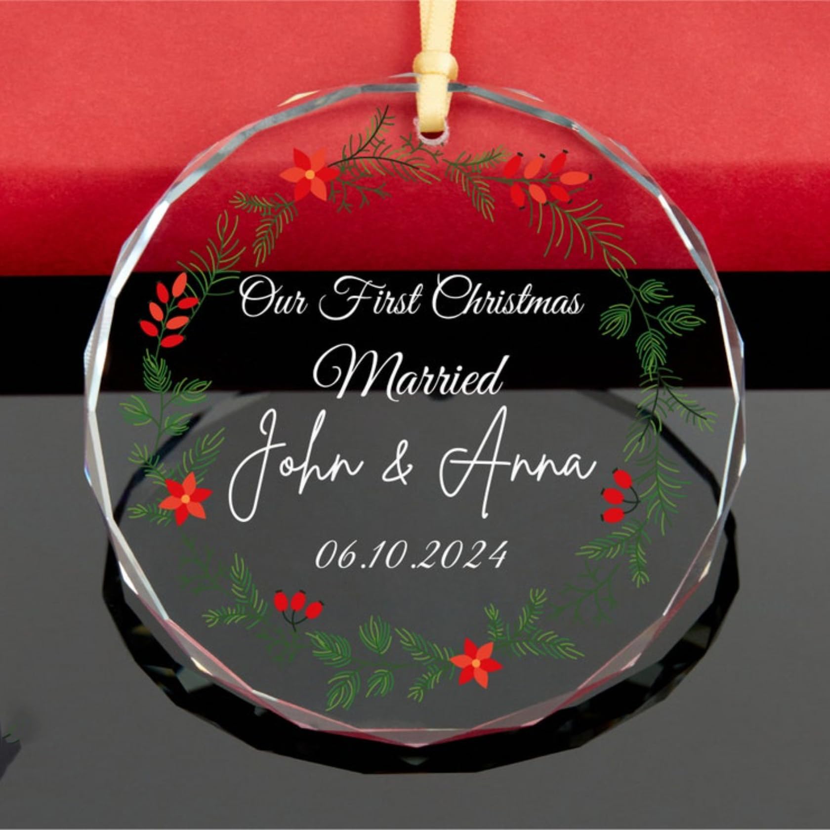 Qijundian Adornos navideños personalizados con foto adornos navideños con imagen de boda, adorno navideño personalizado para matrimonio, adorno navideño con temática de boda (G)