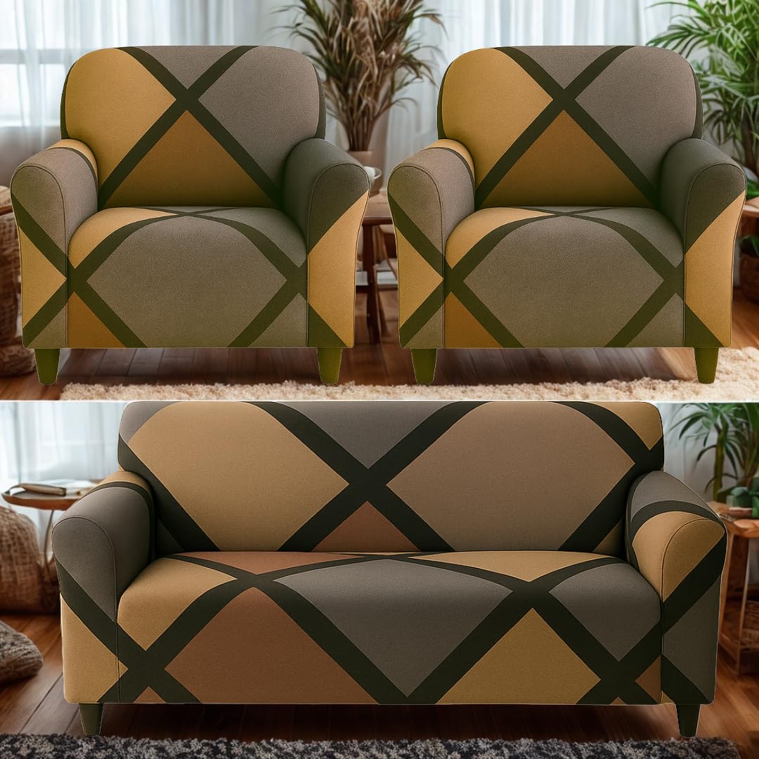 Homerz Premium 5 (3+1+1) Seater Universal Elastic fit Sofa Cover Fully Covered, Non-Slip Sticky Elastic Stretchable Sofa Set Slipcover Protector (Biscoff, 5 (3+1+1) Seater)