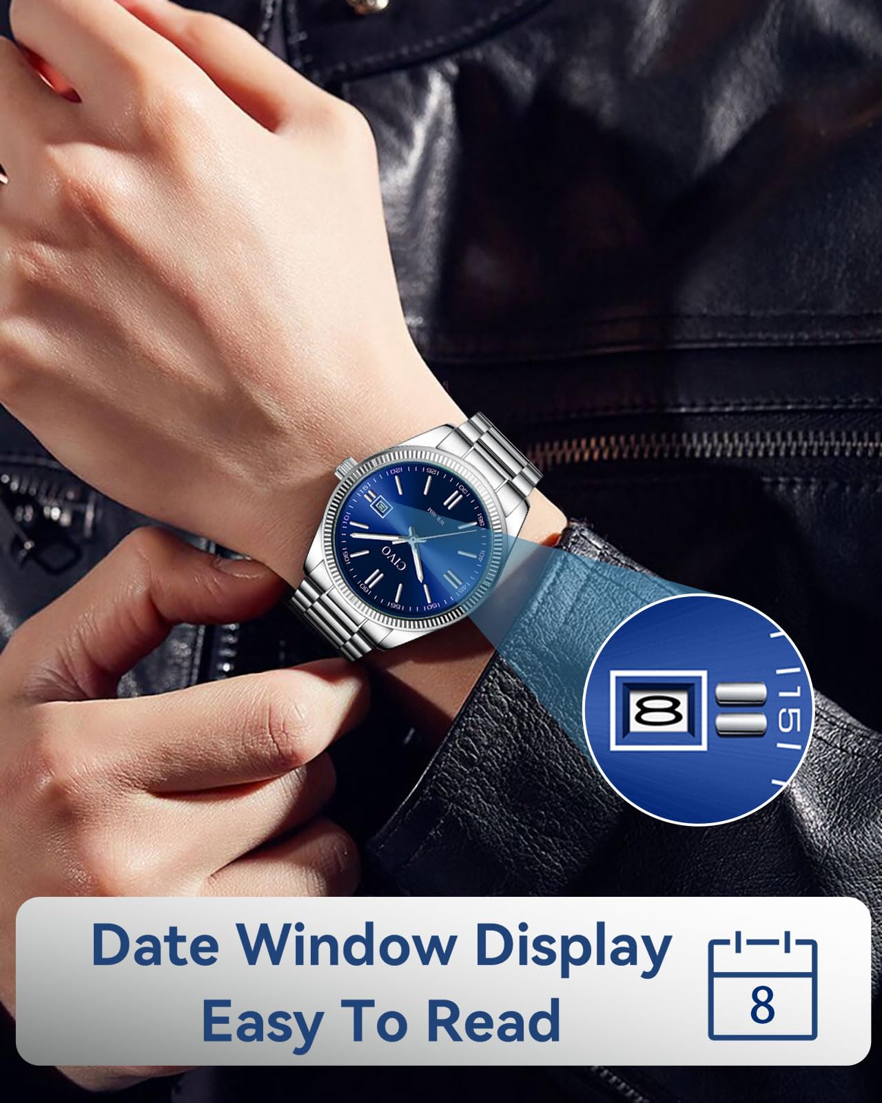 CIVO Montre Homme Business Analogique: Montre Quartz Etanche en Acier Inoxydable ou Cuir - Cadran Clair avec Aiguilles Lumineuses et Affichage Date pour Hommes d'affaires Professionnels