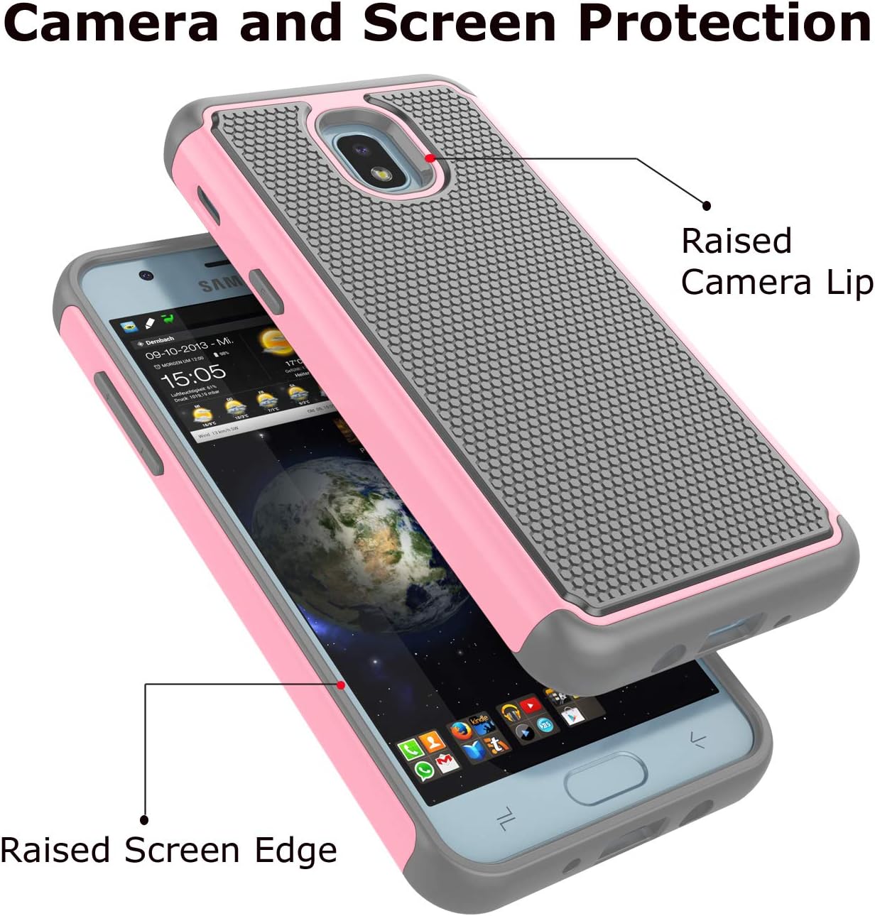 Takfox Galaxy J7 2018 Case, Phone Case for Samsung J7 Crown/J7 Refine/J7 Star/J7 V/J7 Aero/J7 Aura Protective Heavy Duty Shockproof Hard PC Back & Soft Silicone Dual Layer [Ysaturn] Armor Cover,Pink