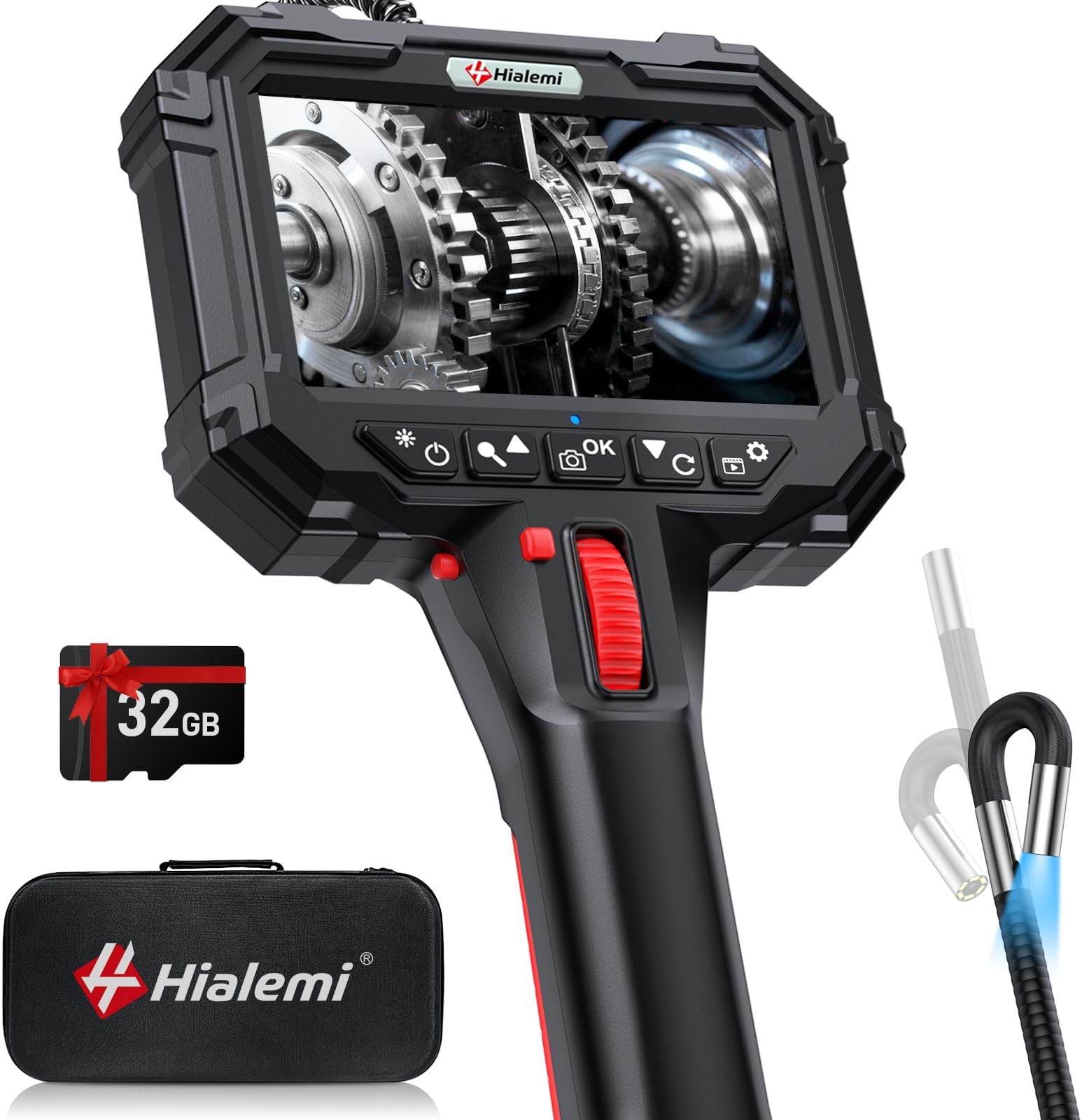 Two-Way 5" Articulating Borescope with Probe Hover Lock, 6.2mm Endoscope Camera with Light, IPS/ 1080P/ 0.24in, 5.0FT Semi-Rigid Snake Camera, Industrial Endoscope for Mechanical Inspection