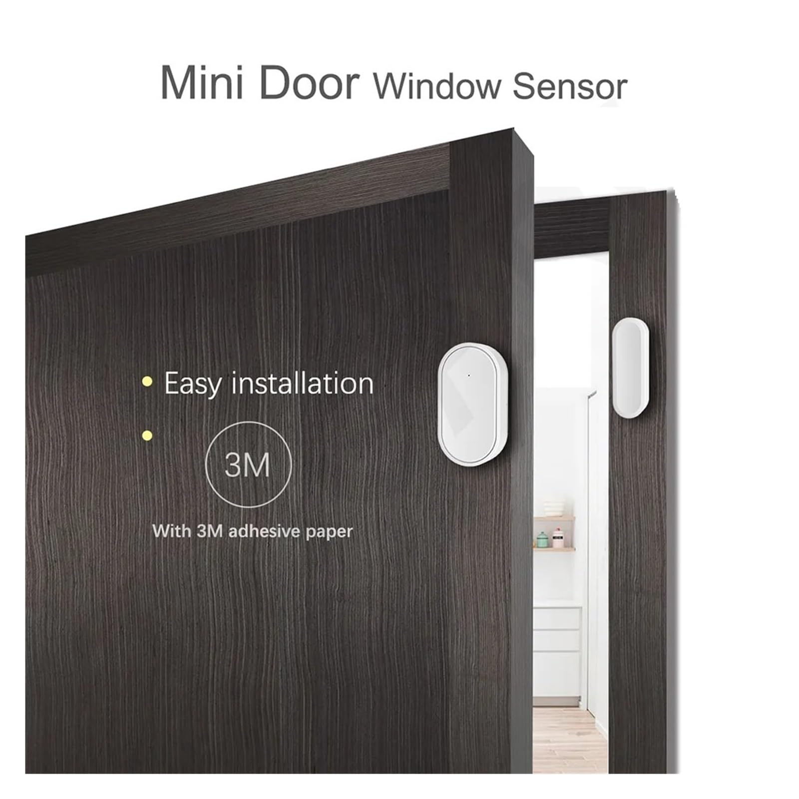 Sensor inalámbrico de ventana de puerta de 433mhz, Mini Sensor de alarma armado desarmado for sis-tema de alarma de seguridad for el hogar, Control por aplicación remota(6pcs)