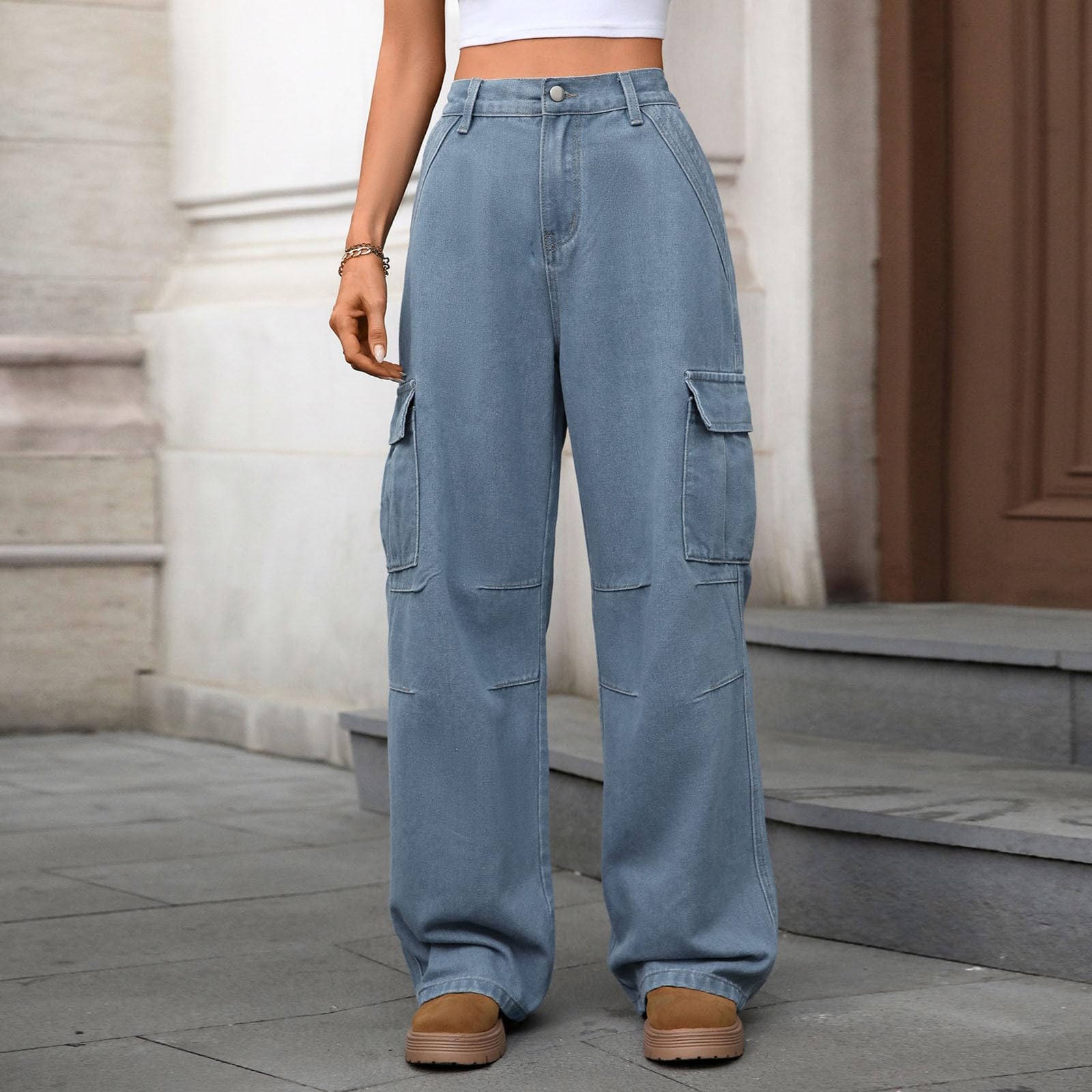 Jeans Mujer Vaqueros Pantalones Elasticos Wide Leg Cargo Ropa Casual Push Up Y2K De Tallas Grandes Baile Urbano Rectos Talla Grande