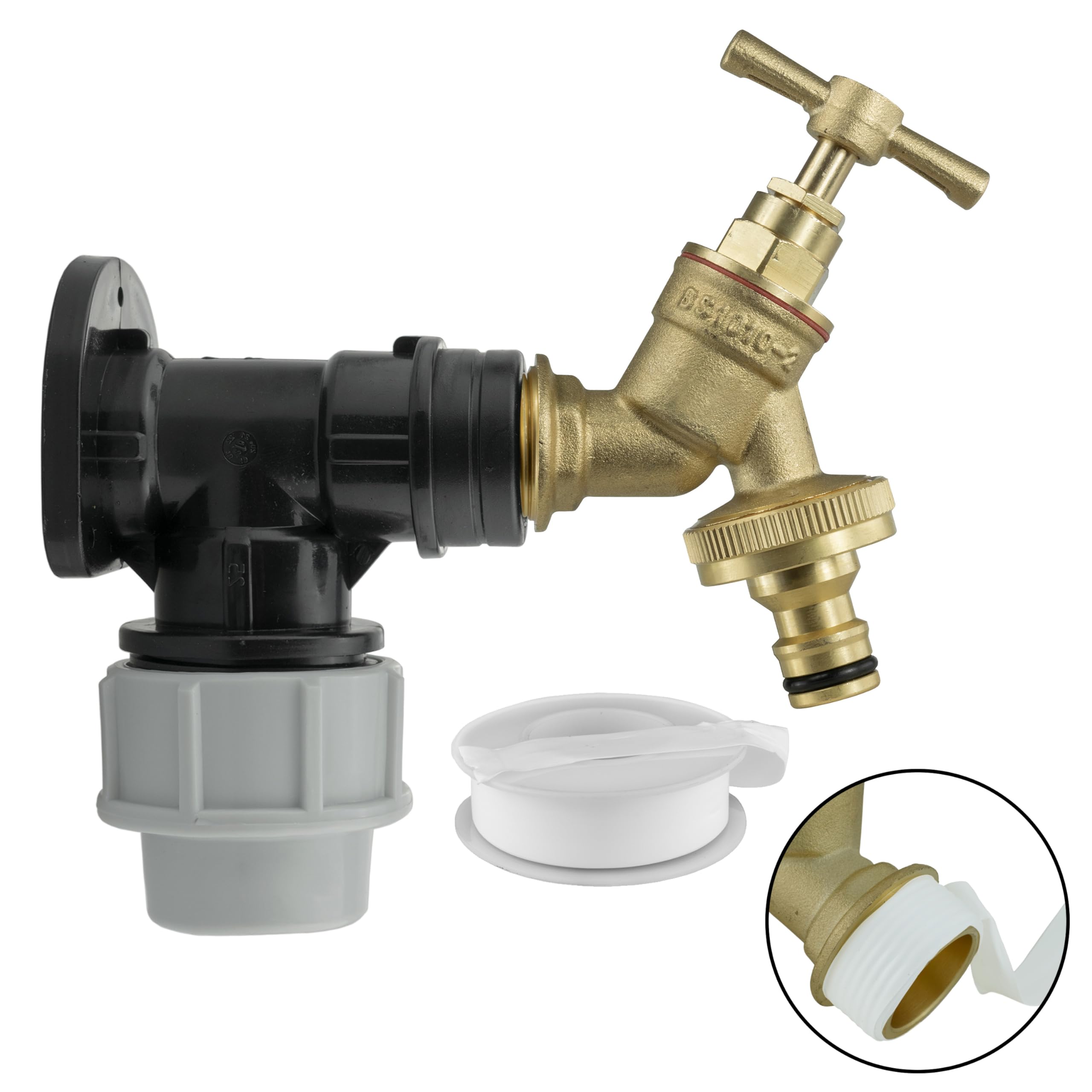 Ap Supplies Brass Wall Flange Kit Components: Wall Plate Elbow, ¾ Garden Tap, Click-Lock Hose Fitting, Ptfe Tape - Designed For Use With 25Mm Mdpe (Medium-Density Polyethylene) Pipes