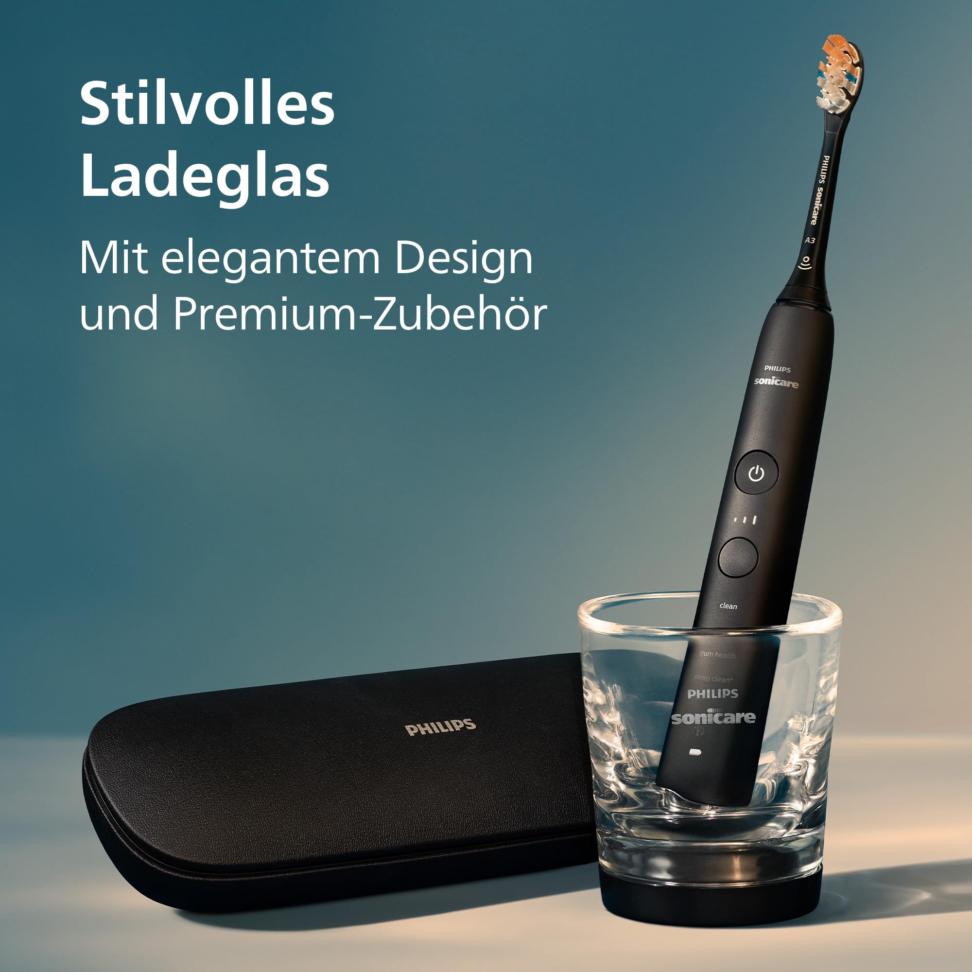 Philips Sonicare DiamondClean Smart 9400 elektrische Zahnbürste, Schallzahnbürste mit App, Drucksensor, Bürstenkopferkennung, 4 Putzmodi und 3 Intensitätsstufen, Schwarz, Modell HX9917/89