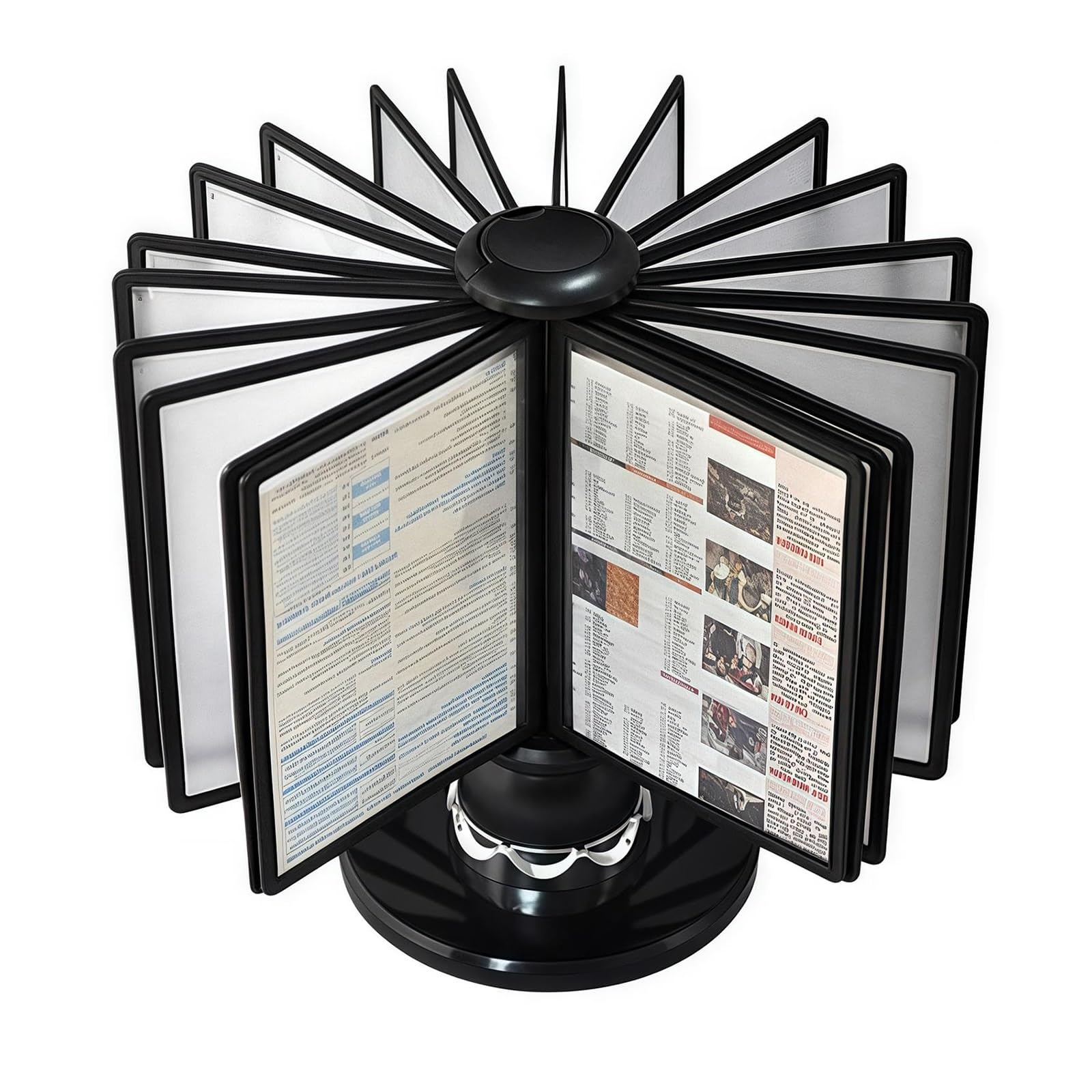 YNIYUJKL 20 Pocket Rotating Catalog Display Rack With Double-Sided Panels, Desk File Organizer For Office Reading Stand, Document Holder For Price List Display,Black-A5