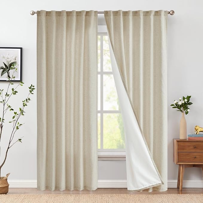 Amazon.com: jinchan Oat Lined Linen Blend Curtain for Living Room 96 ...