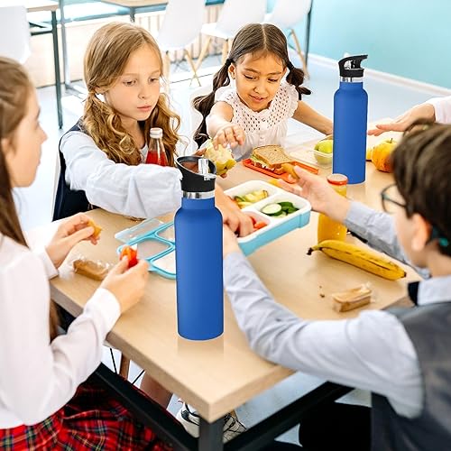 Miniatura 6 de Botella de agua para niños, botella de agua de acero inoxidable para viajes o escuela, 20 onzas, azul cobalto