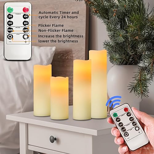 Miniatura 3 de Velas sin llama paquete de 3 velas LED parpadeantes H4 de 5 pulgadas 6 pulgadas D3.15 con pilar de cera real con control remoto de 10 teclas y