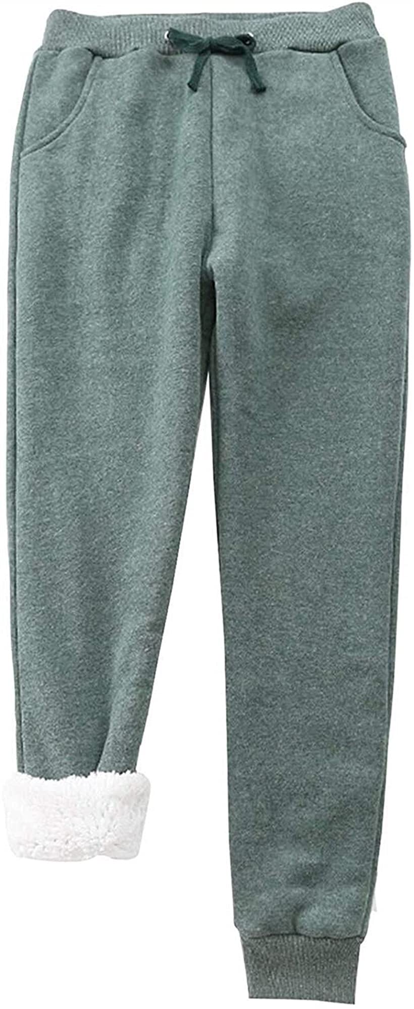 Pantalons De Survêtement pour Femmes avec Intérieur en Polaire Leggings Thermiques Chauds d'hiver Pantalons Survêtement Doublés Pantalons De Sport Pantalons Randonnée en Plein Air Jogging(Green,L)