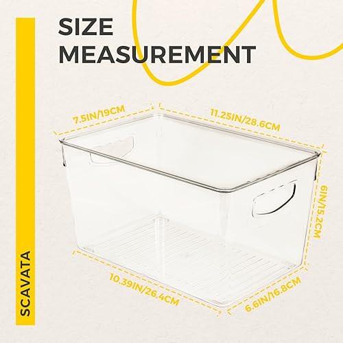 Miniatura 3 de SCAVATA Paquete de 4 cubos de almacenamiento apilables con tapas, organizador de despensa de plástico transparente con asa para cocina, nevera,