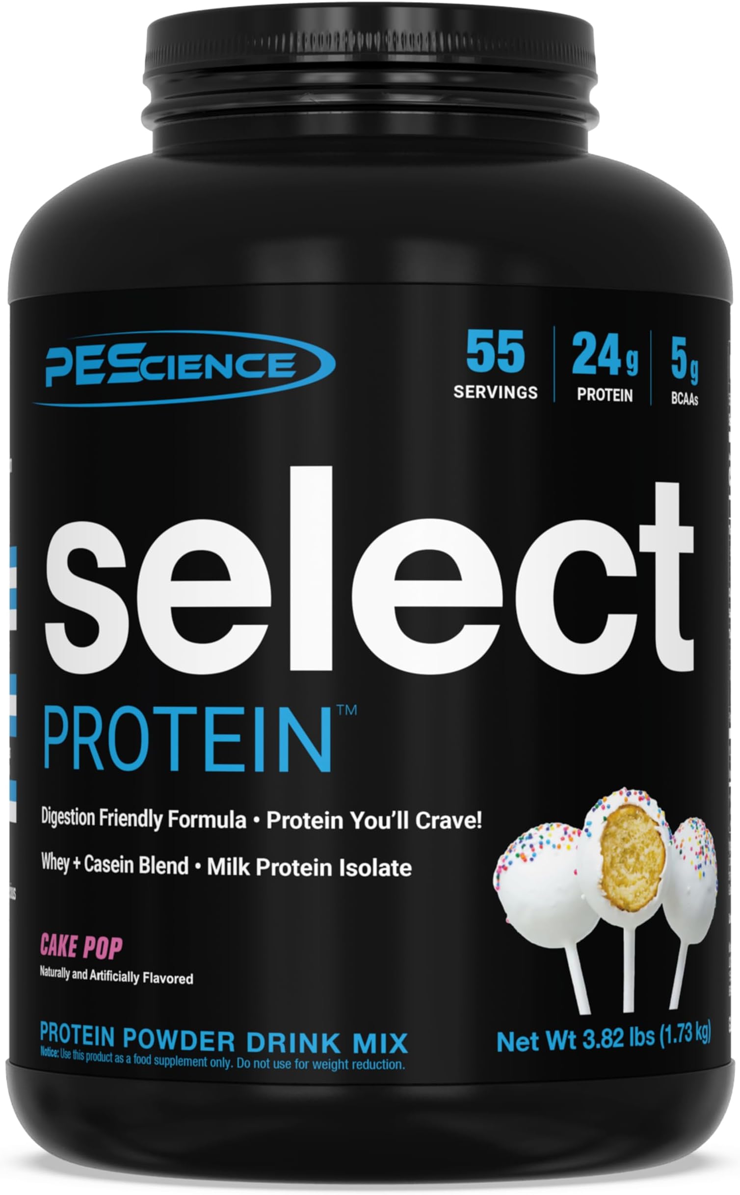 PEScience Select Protein Powder, Whey and Casein Blend, Lean Protein Powder for Women and Men, Low Calorie, Low Carb, Keto Friendly, Gluten Free, Cake Pop - 55 Servings