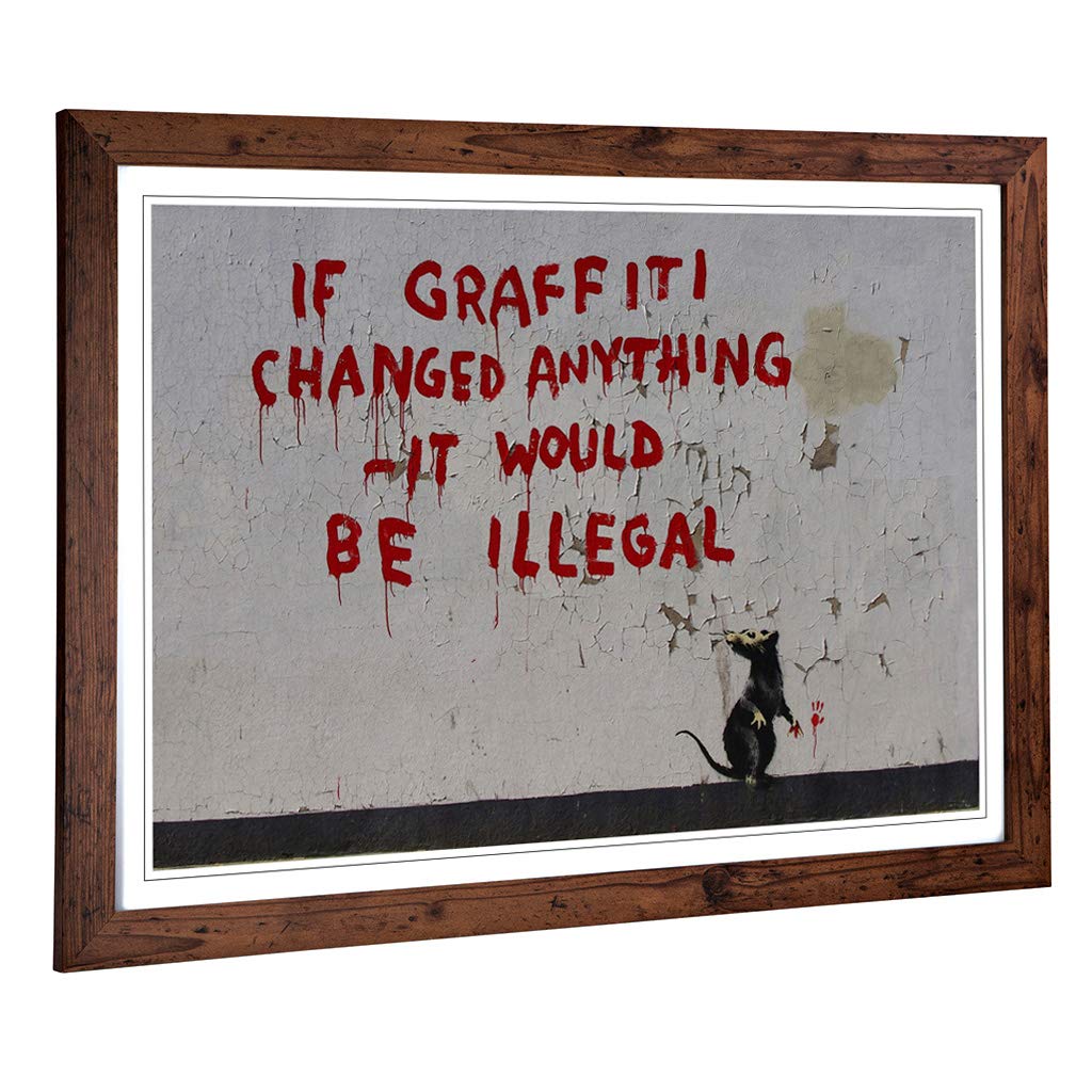 Big Box Art Framed Print of Banksy Rat Graffiti Design | Wall Art Picture | Home Decor for Kitchen, Living, Dining Room, Bedroom, Hallway, Office, Walnut, A2 / 24.5x18 Inch / 62x45cm