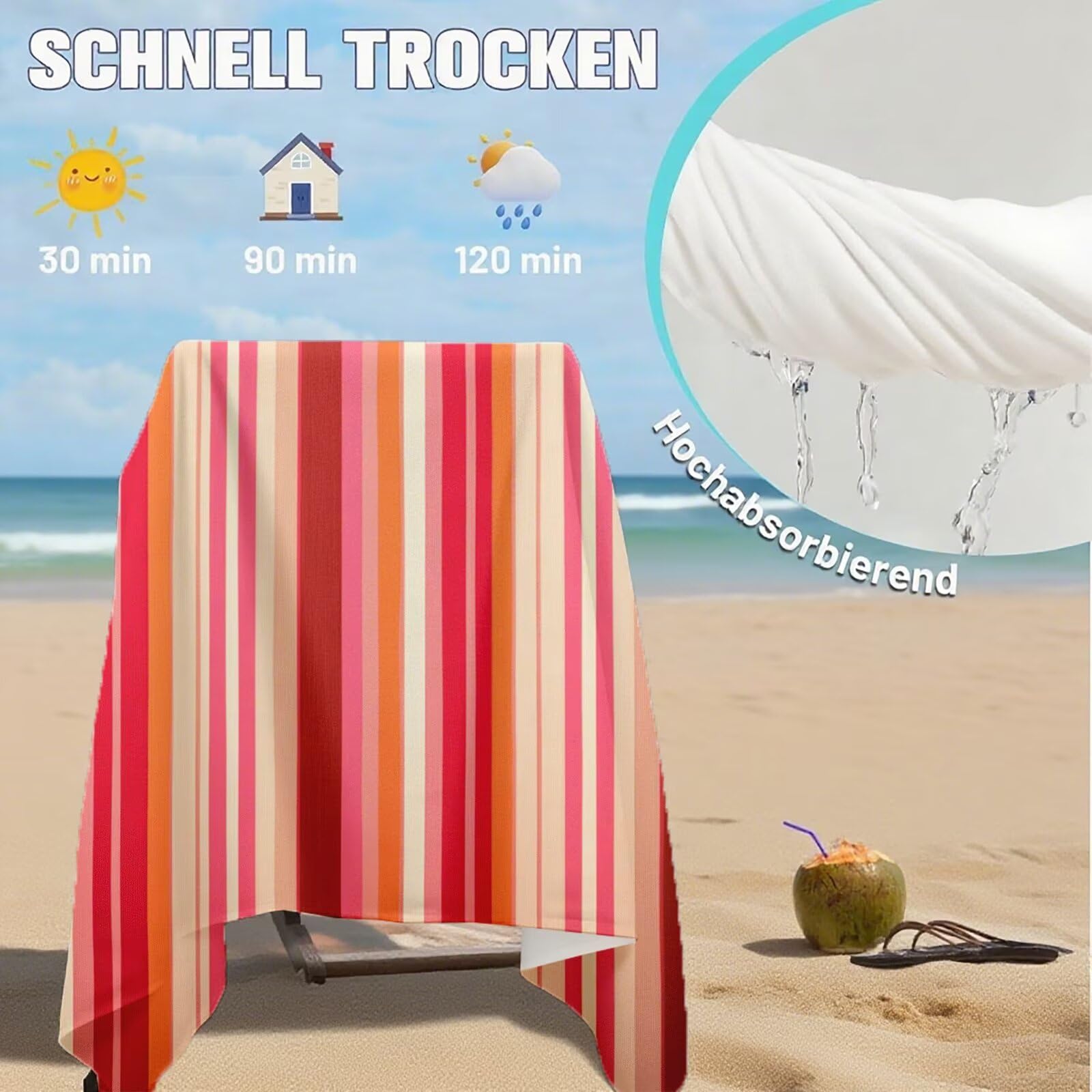 Toallas de Playa Microfibra Raya Toalla Playa Grande 180x90 cm Mujer Hombre Secado Rápido Absorbente Toallas Gimnasio Suave Sin Arena Ligera Toalla Microfibra para Playas Piscina Viajes Camping Q-666