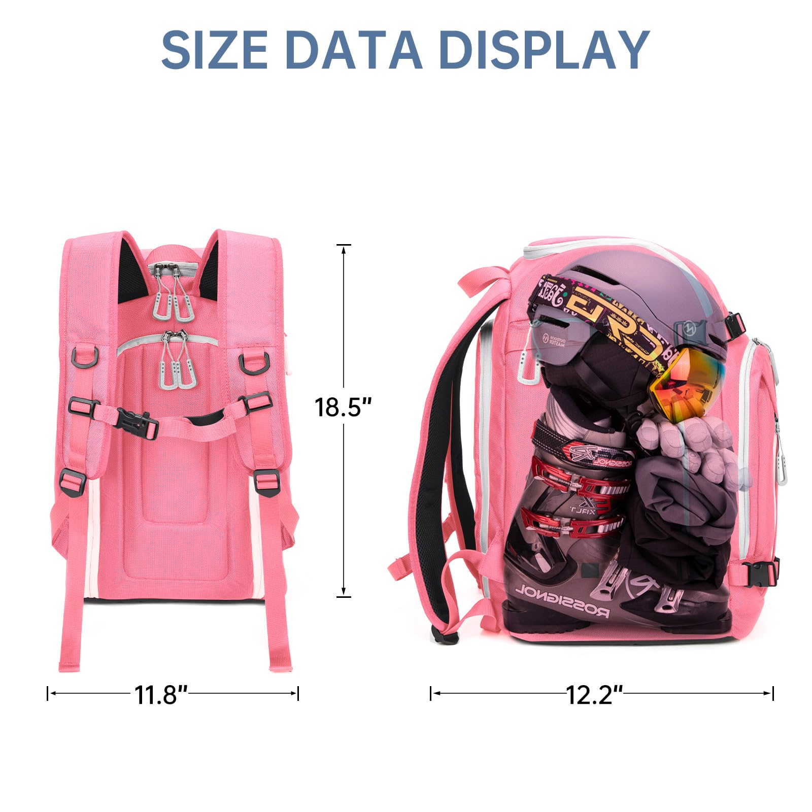 MIGGEEY Borsa per scarponi da sci con scomparto per casco e scomparto per stivali [50 l], zaino da sci con tasca per casco, borsa da sci con funzione di tracolla e spazio per accessori da sci