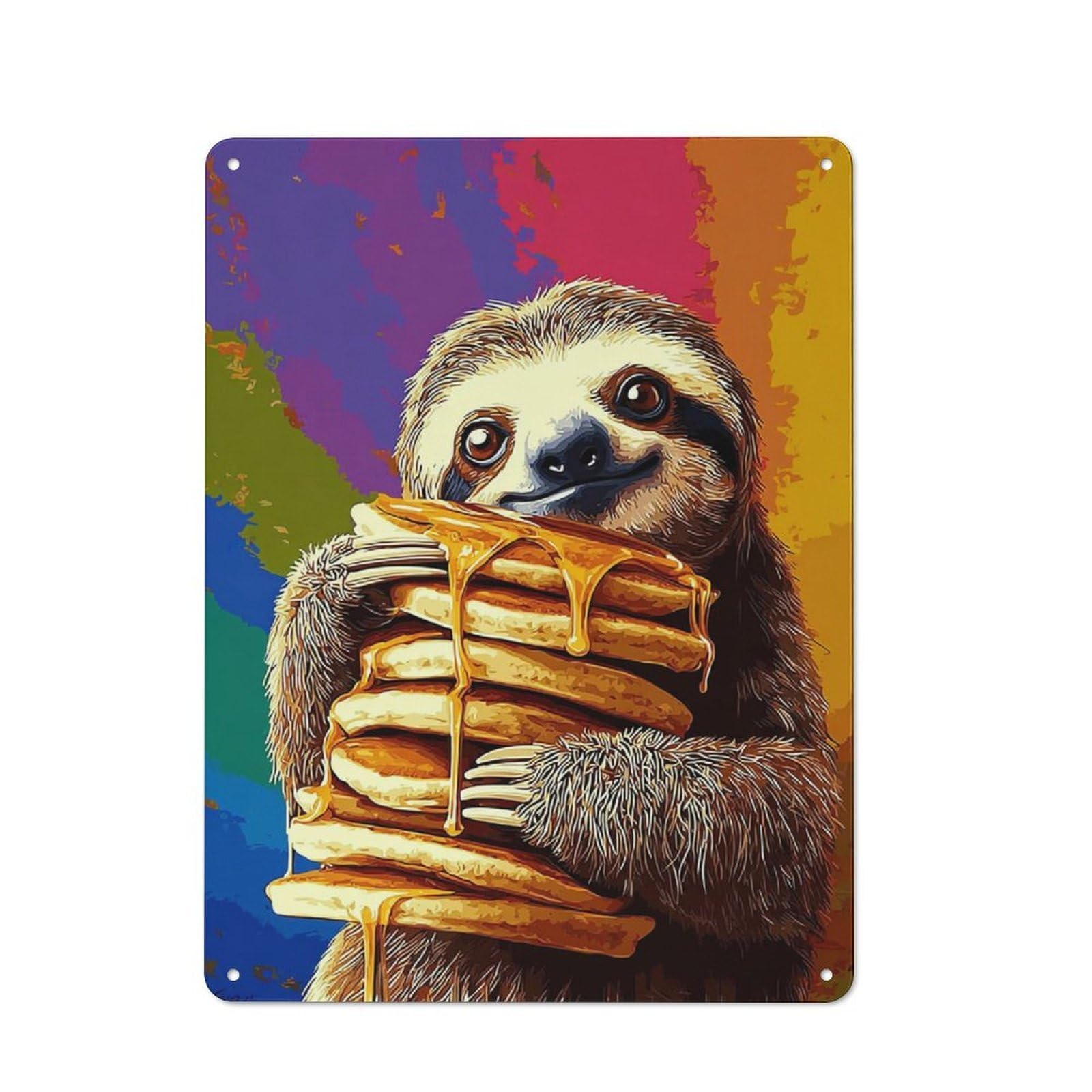 Junmoney Sloth Devouring Pancakes -2 Urban Decorative Metal Plaque 40X30cm Featuring Loft Wall Plaque For Loft, Studio, Office Or Creative Room