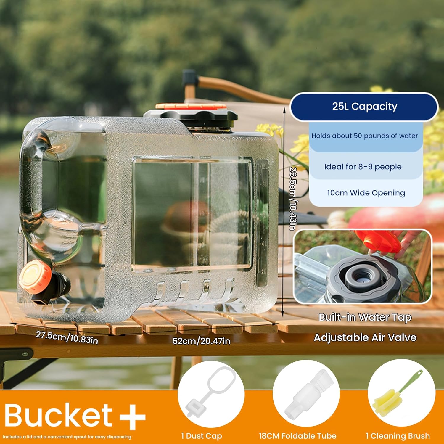 5.5 Gallon Camping Water Container with Spigot, No Leakage Water Jug with Convenient Handle, Portable Camping Bucket for Car, Outdoor Hiking, Picnic, Emergency Storage