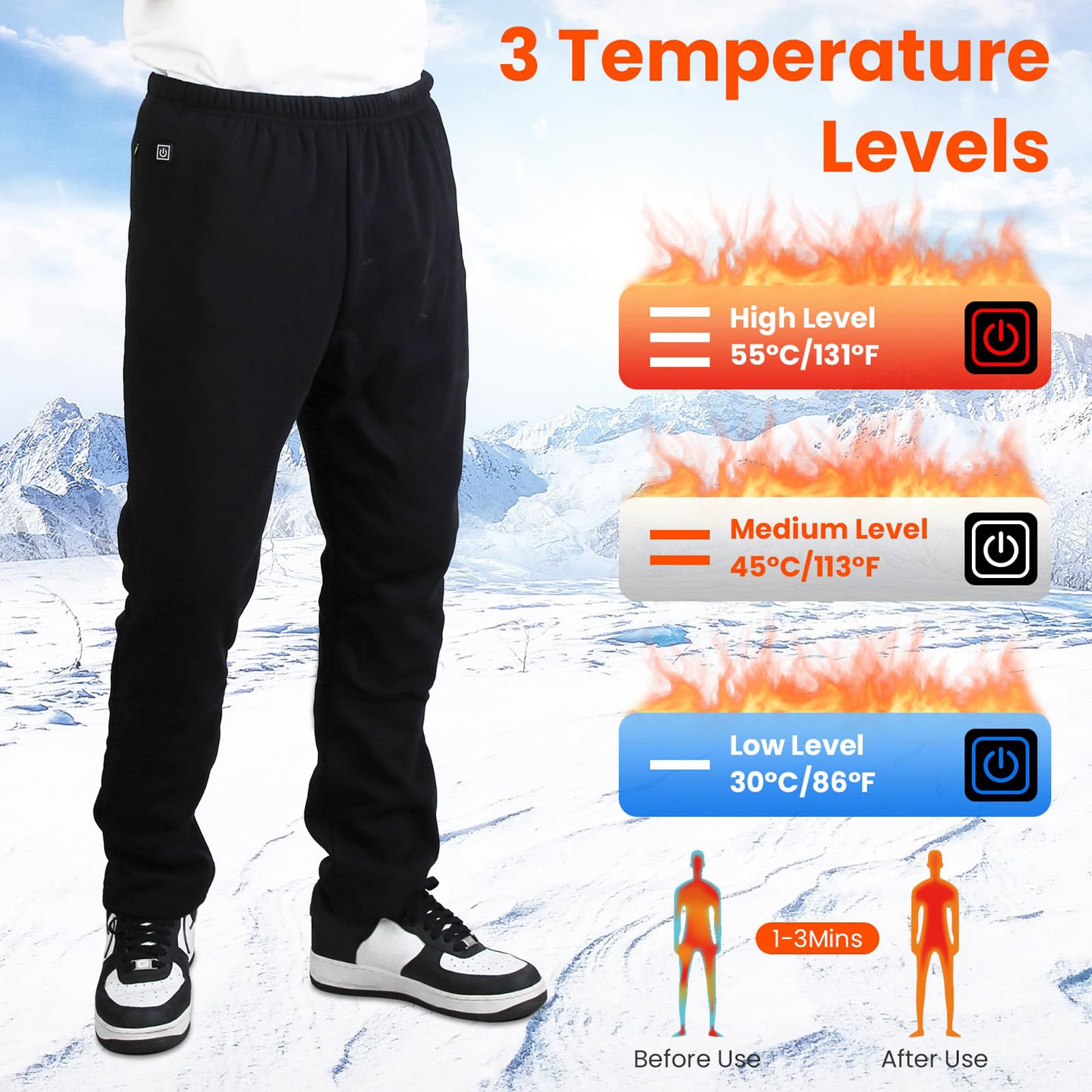 Women Heated Pants Soft Heating Sweat Pants for Men Women Thermal Heated Pant Trouser for Winter 12 Heating Zones Black