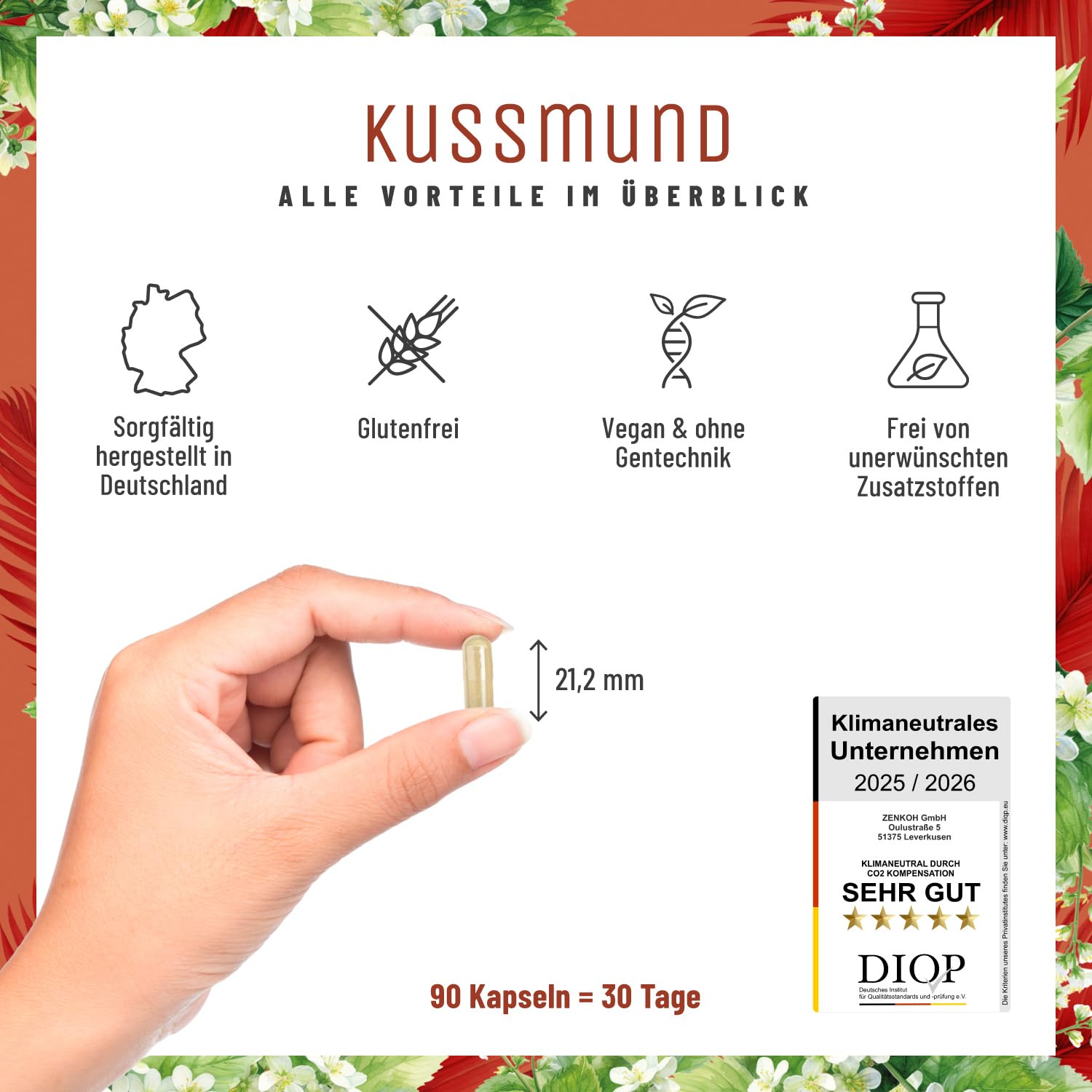 L-Lysin 1000 mg hochdosiert - L Lysin Komplex mit Zitronenmelisse und Selen – Hochdosierte Kapseln - Naturtreu Kussmund vegan & laborgeprüft