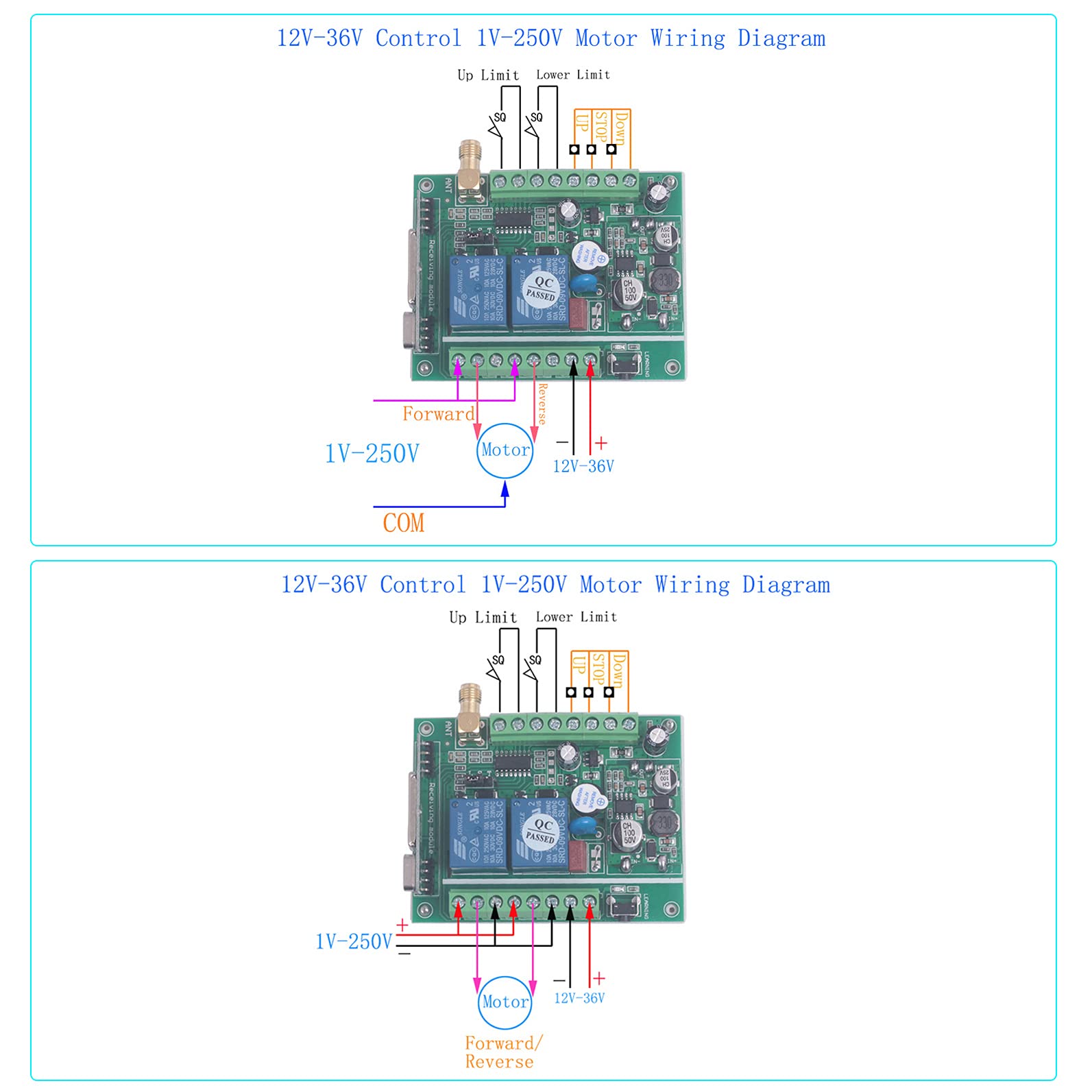 12V 24V 36V 2CH Télécommande de porte de garage universelle Interrupteur 433Mhz Moteur à large plage avant et arrière, Interrupteur sans fil à 2 canaux clavier de porte de garage (2* contrôle 433Mhz)