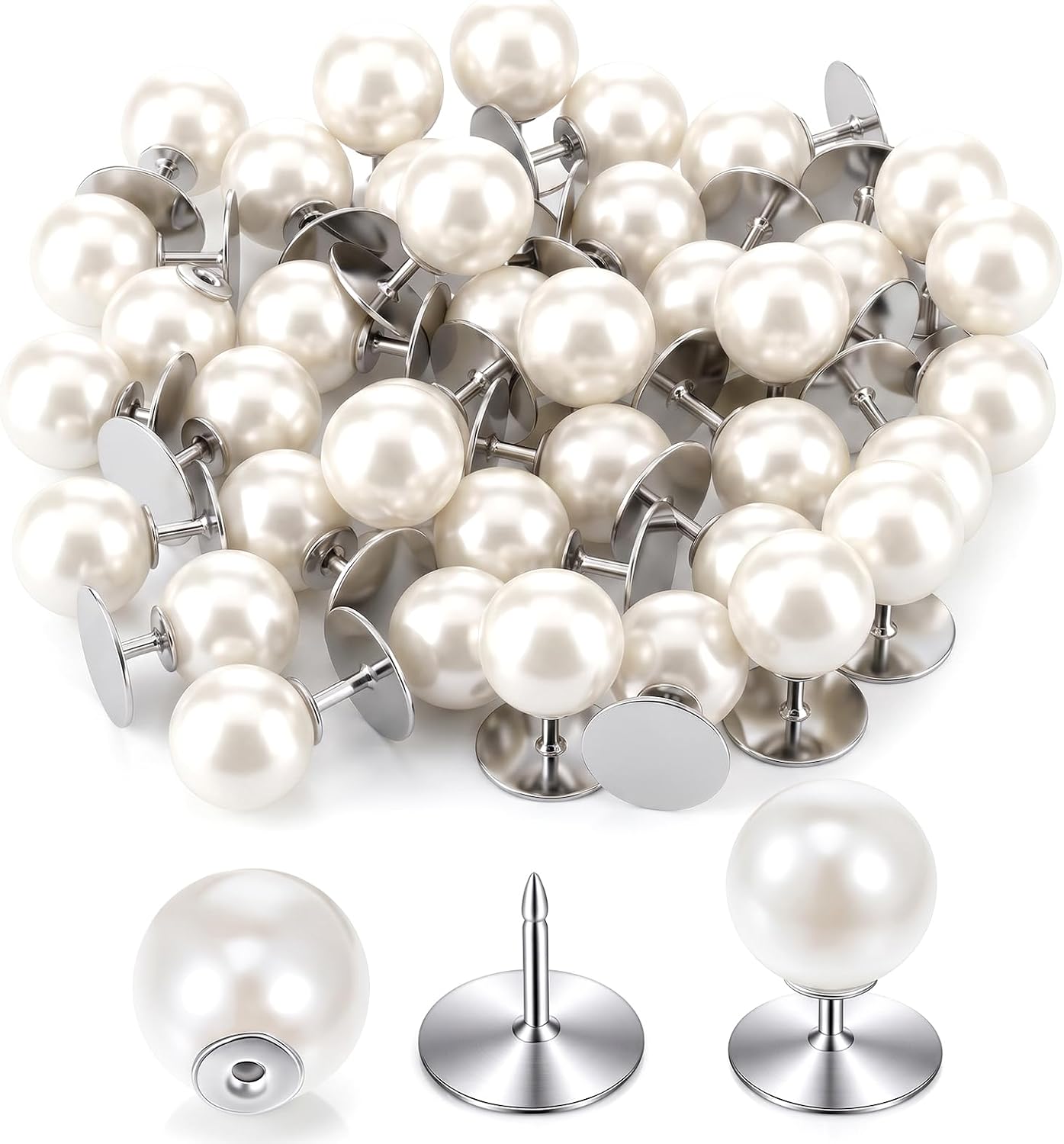 40 Sets Pearl Button, 10mm No Sew Pearl Brooch Pins, Reusable Pearls Push Pins for Shirts, Blouses, Dresses, Shawls, Suspenders, Jackets, DIY Crafts, Fashion Accessories