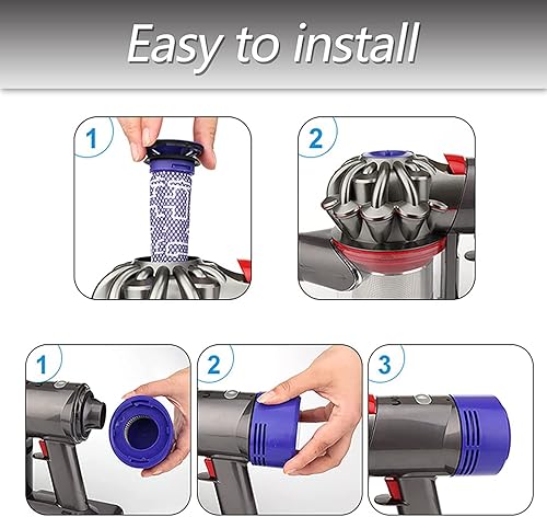 Miniatura 8 de Cubierta trasera del motor apta para aspiradora Dyson V7 V8, 1 cubierta real del motor, 1 filtro de poste HEPA y 2 filtros de vacío de prefiltros