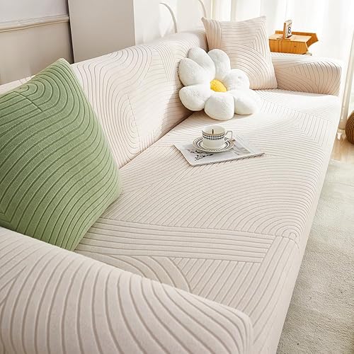 Miniatura 1 de vctops Funda de sofá jacquard geométrico de 1 pieza para sofá de 3 cojines, funda elástica de forro polar Sherpa para mascotas y perros, protector