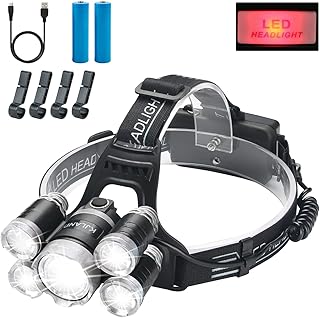 KJLAND Headlamp, High Lumen Ultra Bright 5 LED Head Light, USB Rechargeable Waterproof Headlight Flashlight with Zoomable, 4 Modes Head Lamp for Outdoor Camping Hiking Fishing Hunting