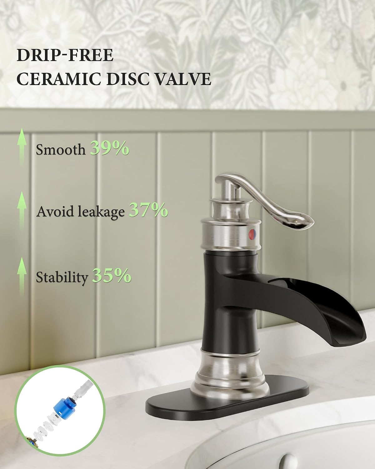 Bathroom Sink Faucet Waterfall Single Handle Matte Black and Brushed Nickel Lavatory Vanity Basin Mixer Tap One Hole Lever Deck Mount Commercial Supply Line by Homevacious