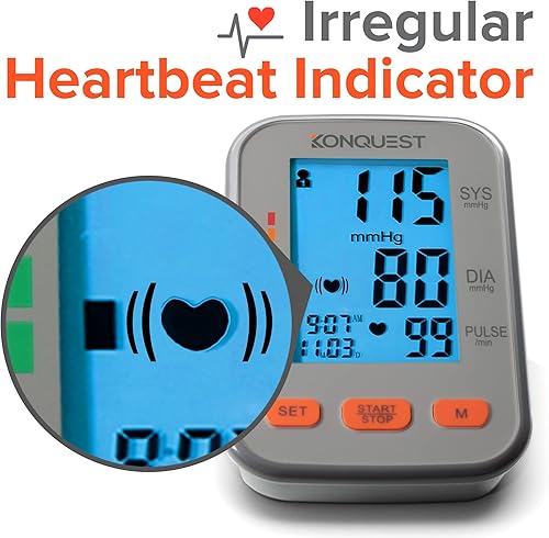 Miniatura 8 de Konquest Monitor automático de presión arterial superior del brazo, puño extra grande de 12  a 19 pulgadas (32 a 19.1 in) - Pantalla retroiluminada