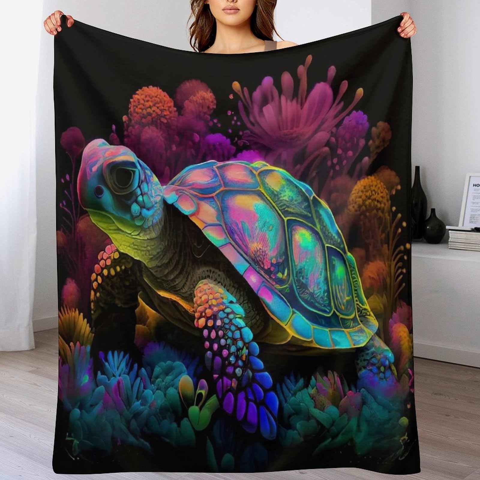 Couverture en flannel tortue mignon plaid polaire ultra doux peluche 130x180cm