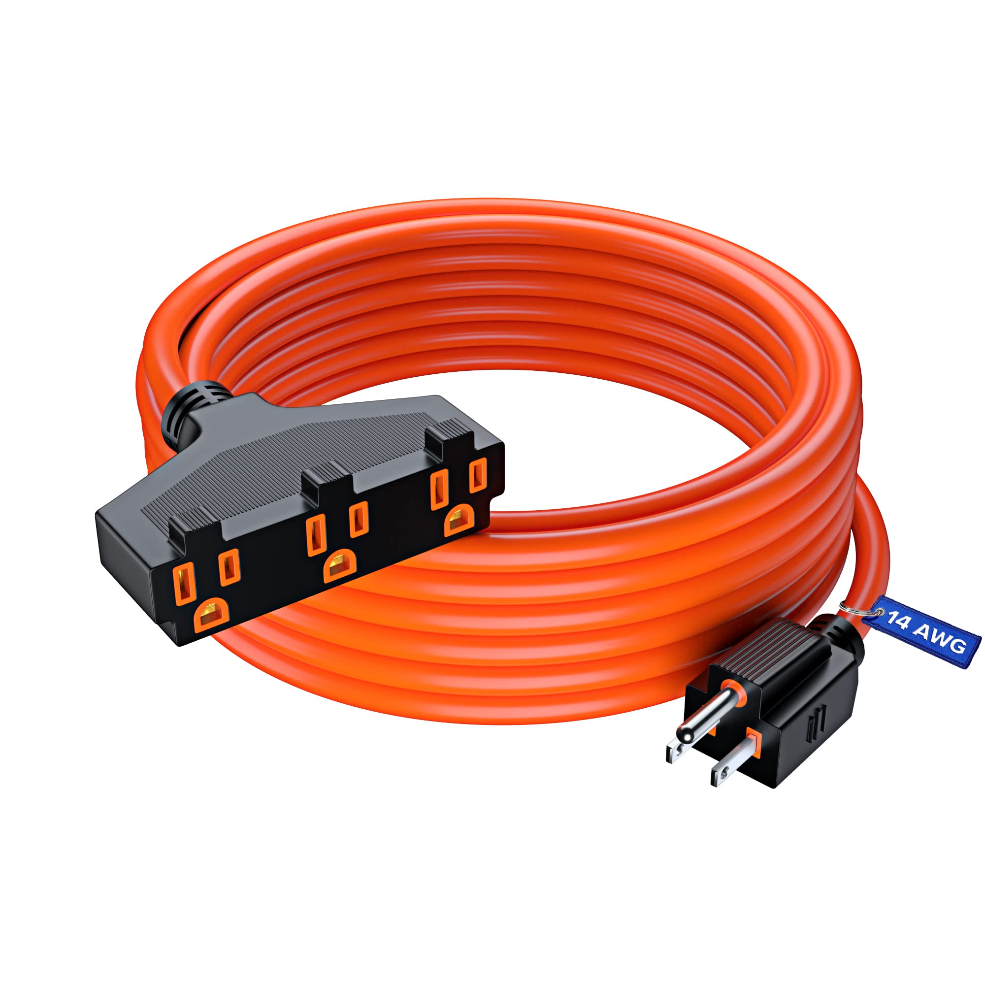 Extension Cord 25 Feet, SJTW Extension Cord with Multiple Outlets, 14 Gauge (Orange) ETL Listed