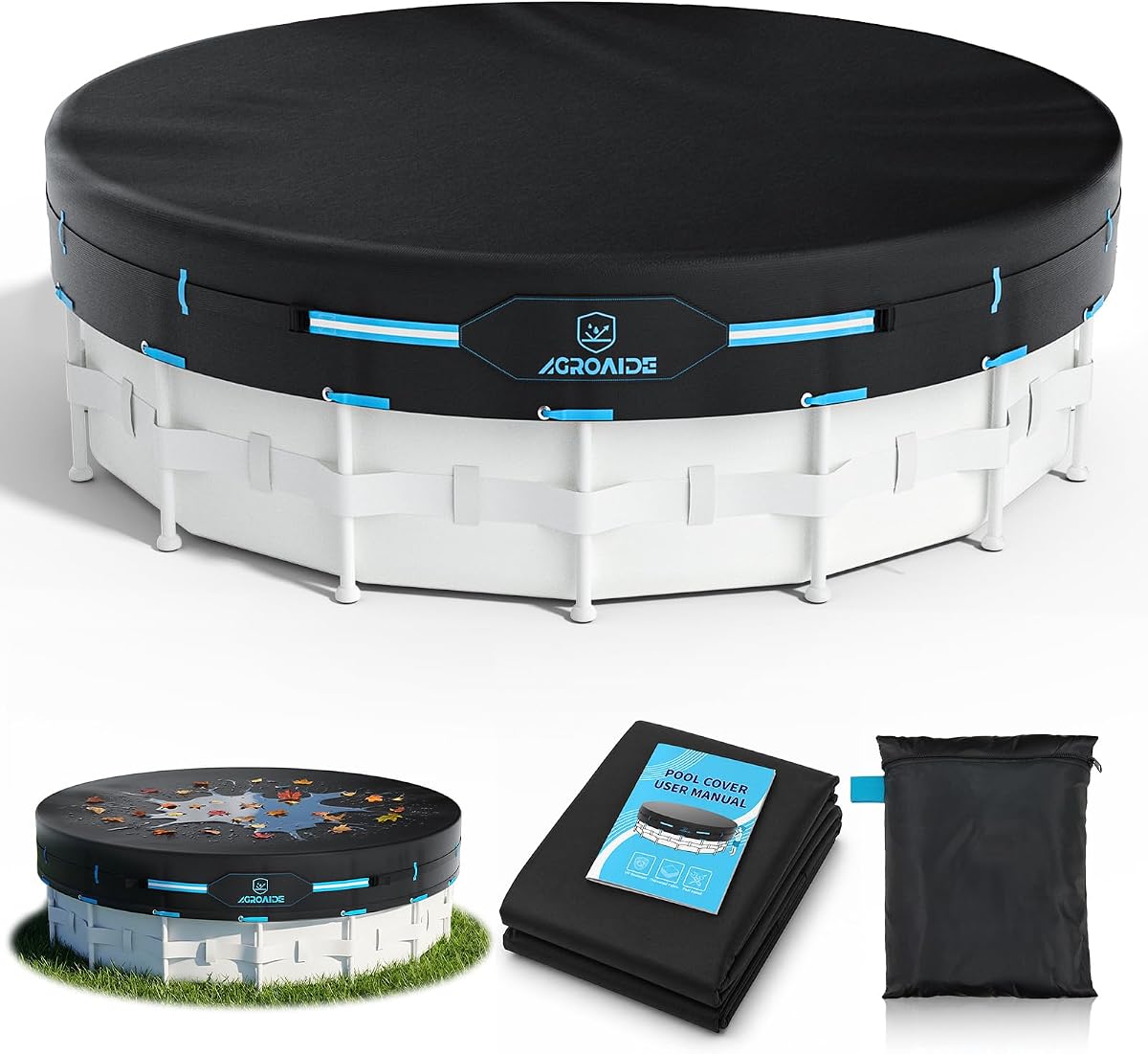 18ft Round Winter Pool Cover, 420D Oxford Fabric - All Season Use | Upgraded Seamless Side Design with Metal Buckle Straps-UV Resistant, Cold & Keeps Out Debris