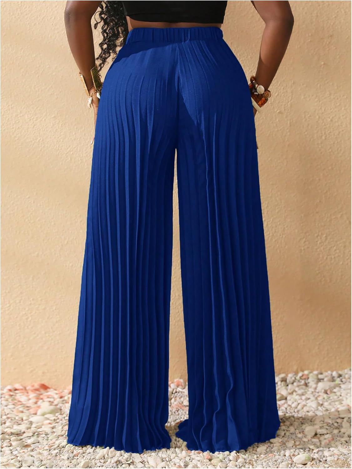 SOLY HUX Women's Wide Leg Palazzo Pleated Pants High Waisted Flowy Loose Dressy Casual Long Trousers - Image 2