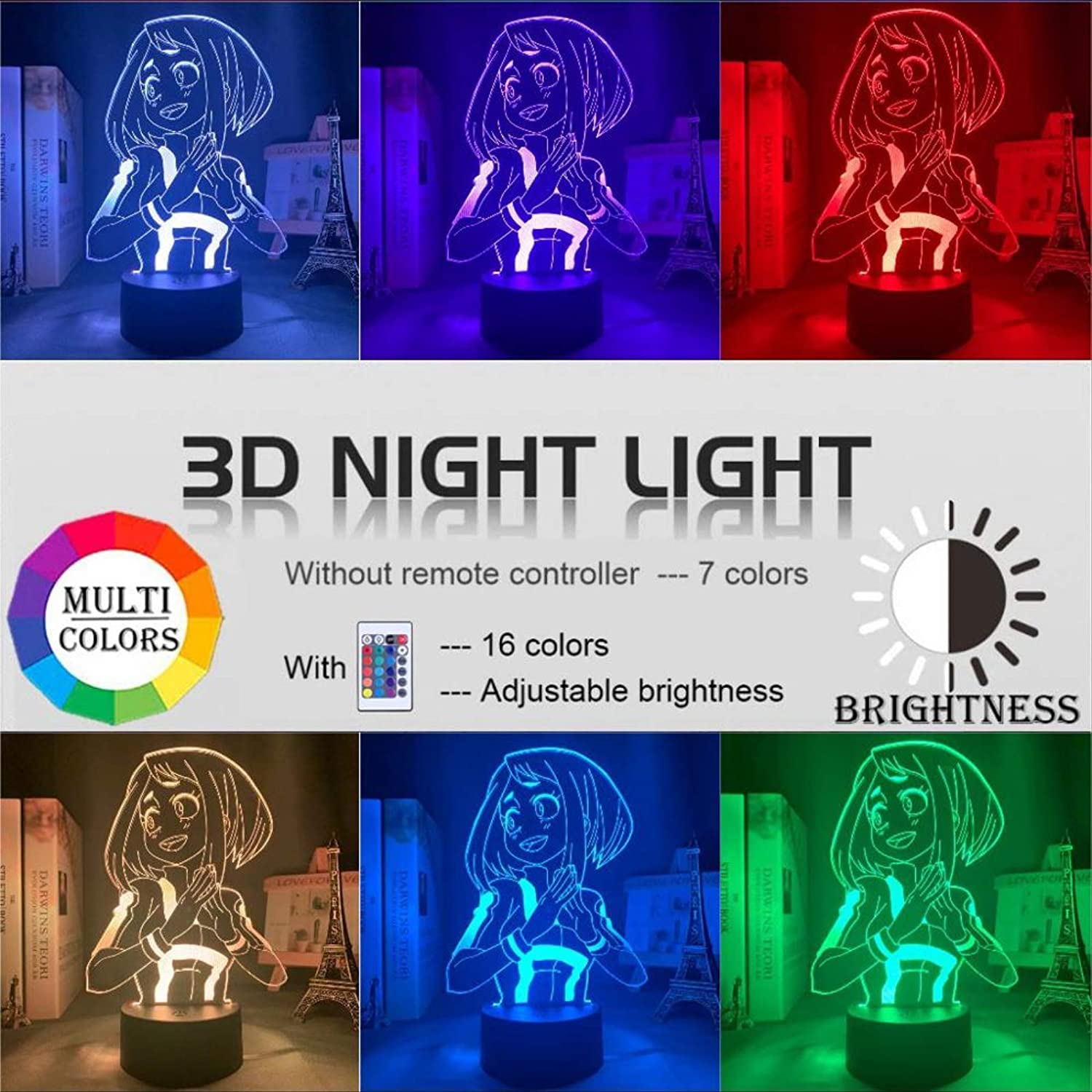 Lámpara 3D My Hero Academia Jiro Kyoka - Luz Nocturna LED Con Cambio De Color, Panel Acrílico, USB O Pilas - Decoración Habitación, Regalo Anime