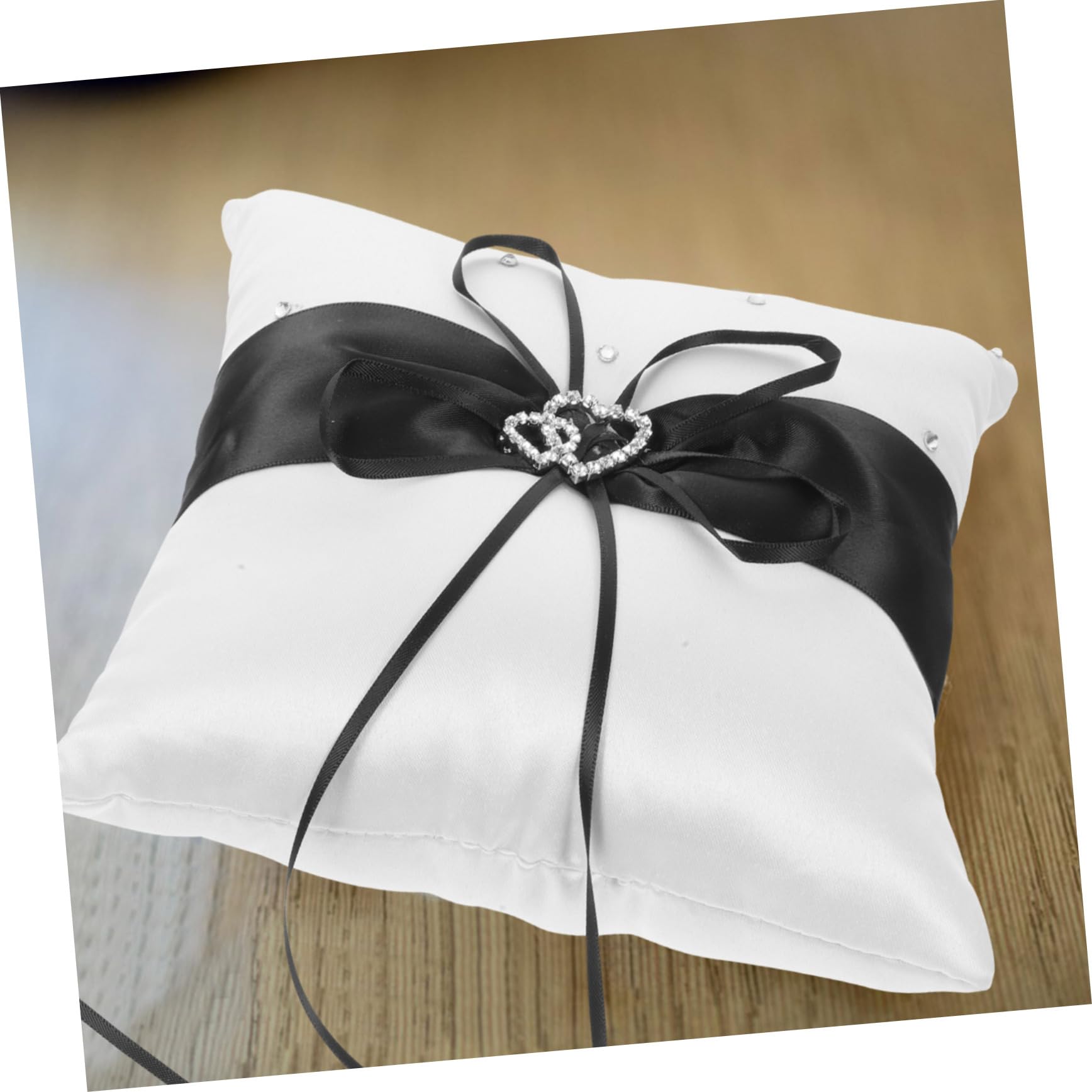 Ciieeo Bride Lace Ring Pillow Rhinestone Wedding Ring Pillow Bearer for Wedding Decor 20x20cm