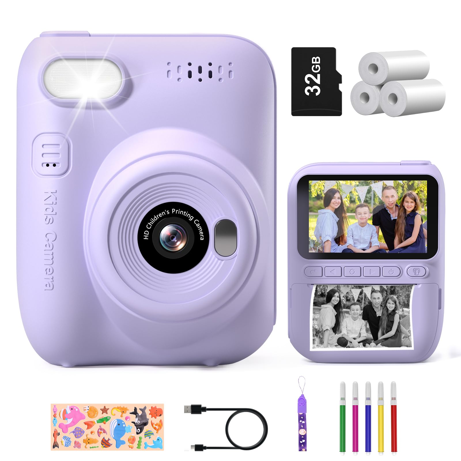 Gofunly Camara Fotos Infantil Instantanea, 3,0 Pulgadas de Pantalla Grande HD 1080P Camara Fotos Infantil con Tarjeta de 32GB, Selfie Video Cámara Instantánea para Niños de 3-12 Años, Regalos Juguete