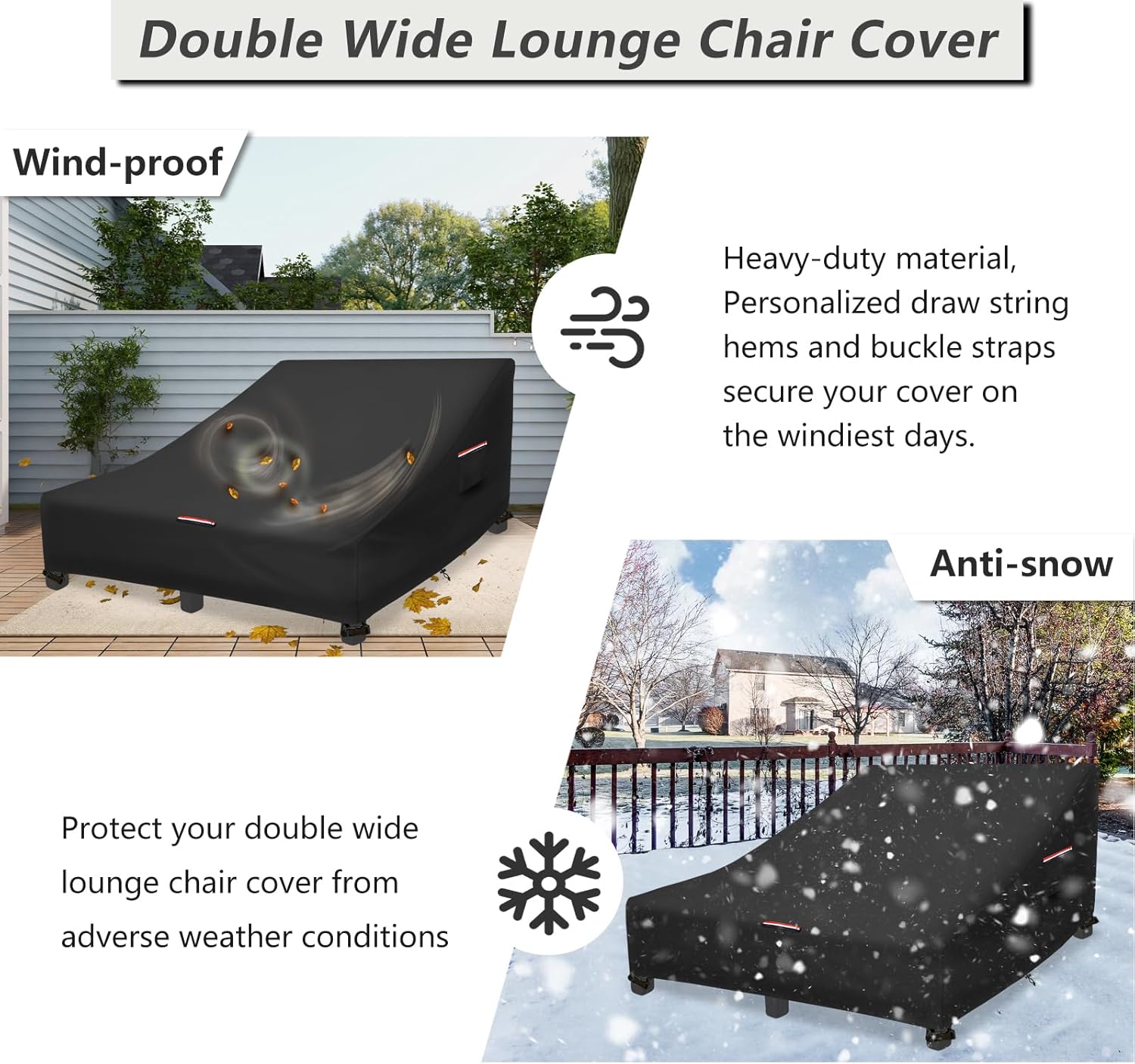 Waterproof Double Chaise Lounge Cover,600D Heavy Duty 82Inch Double Wide Patio Chaise Lounge Chair Covers-Black - Image 8