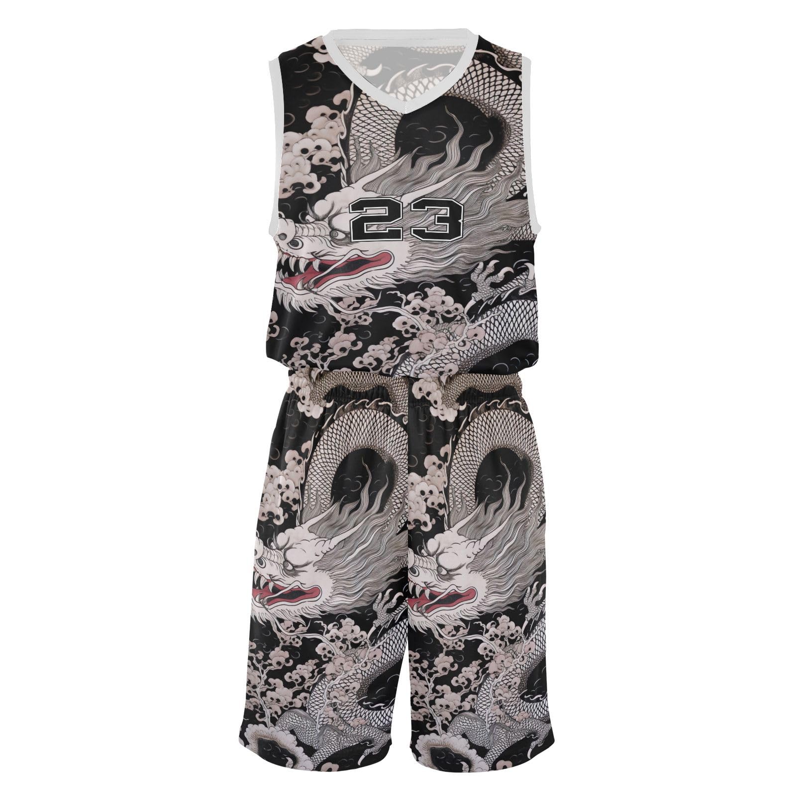 FLildon Chinese Dragon Boys Basketball Jersey Set Tank Top Shorts Tracksuit Sport Training Suit for Kids, XXL