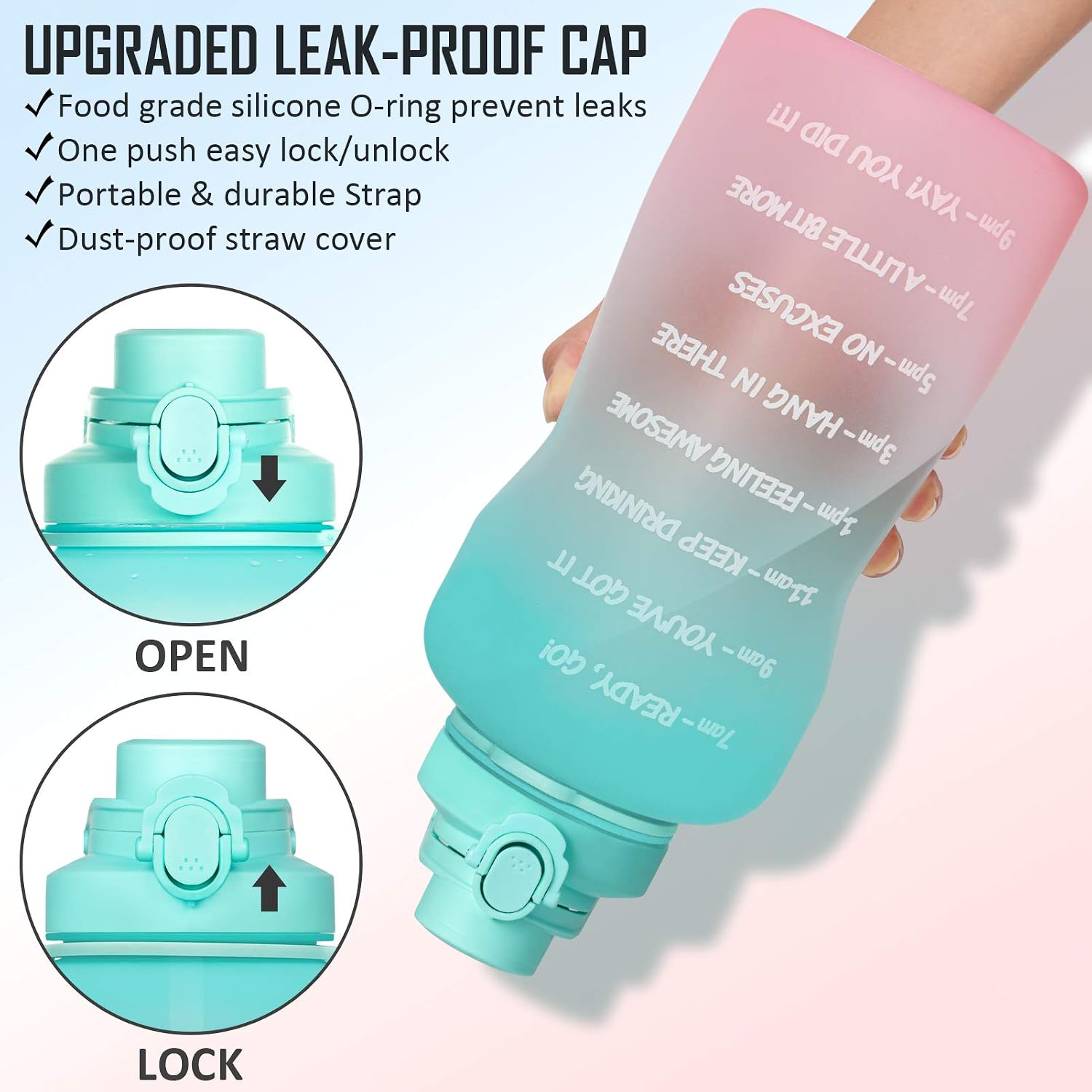1 Gallon Water Bottle with Time Marker & Straw - 128 oz BPA Free Large Motivational Sports Water Bottle Leakproof Frosted Tritan Big Plastic Office Water Jug to Keep Women Men Drink Enough Water Daily