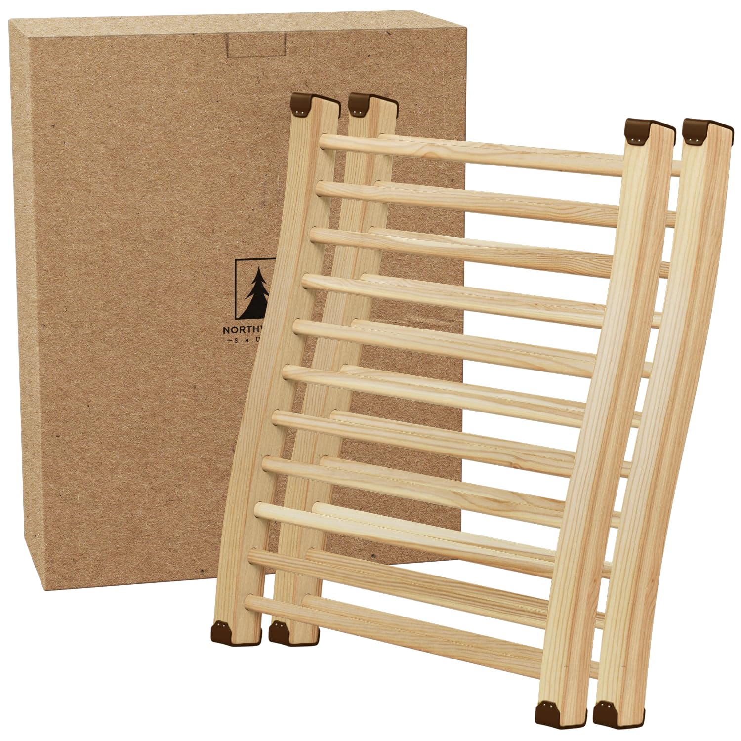 Northwood Sauna - Sauna Backrest - Handmade from Finnish Pine Wood - Ergonomic S-Shape Back Support &amp; Non-Slip Pads (2 Pack)