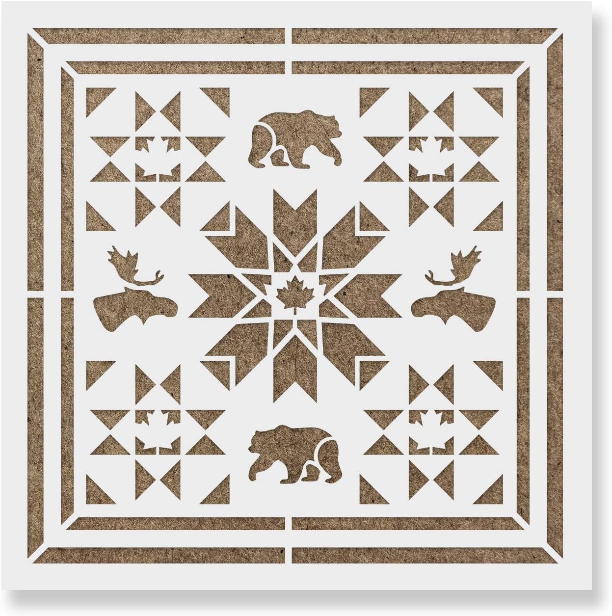 Oh Canada Barn Moose Bear Quilt Stencil - Ideal for Country-Themed Art and Craftwork: Explore Farmhouse Craft Ideas