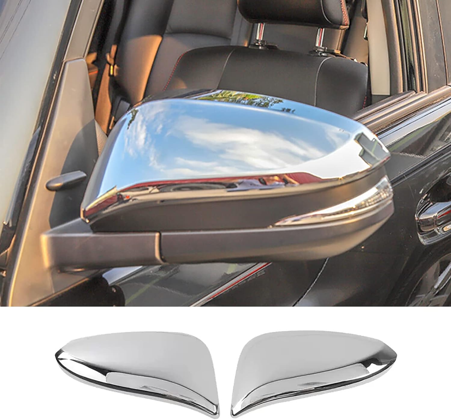 Car Accessories Fit for Toyota 4Runner 2014-2022 2023 2024 Side Door Mirror Cover Cap Decor Trim (Glossy Chrome Style) ABS 2 PCS