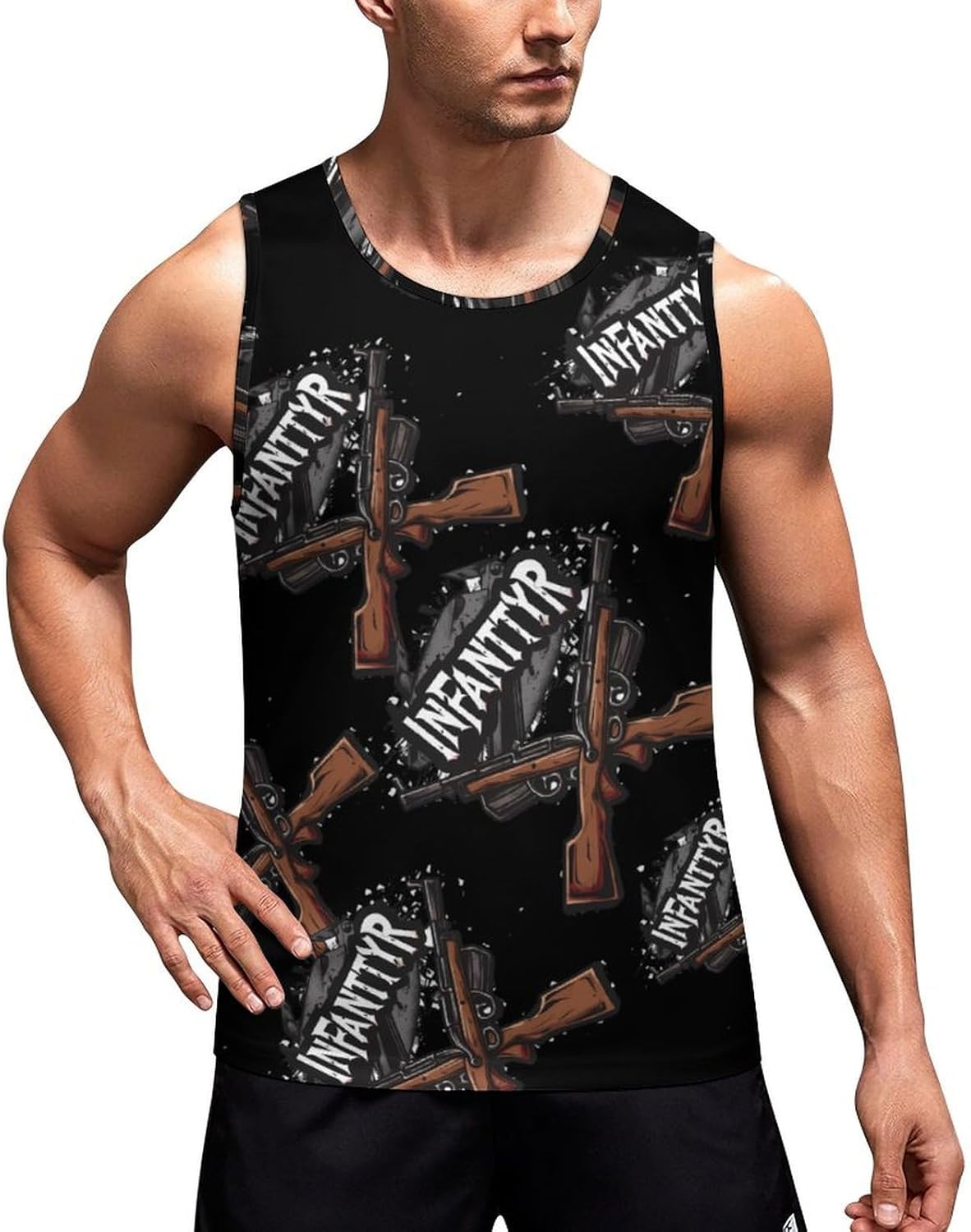 Army Infantry Crossed Rifles Men's Tank Top Sleeveless Muscle Shirts Vest Beach T Shirts for Workout Gym